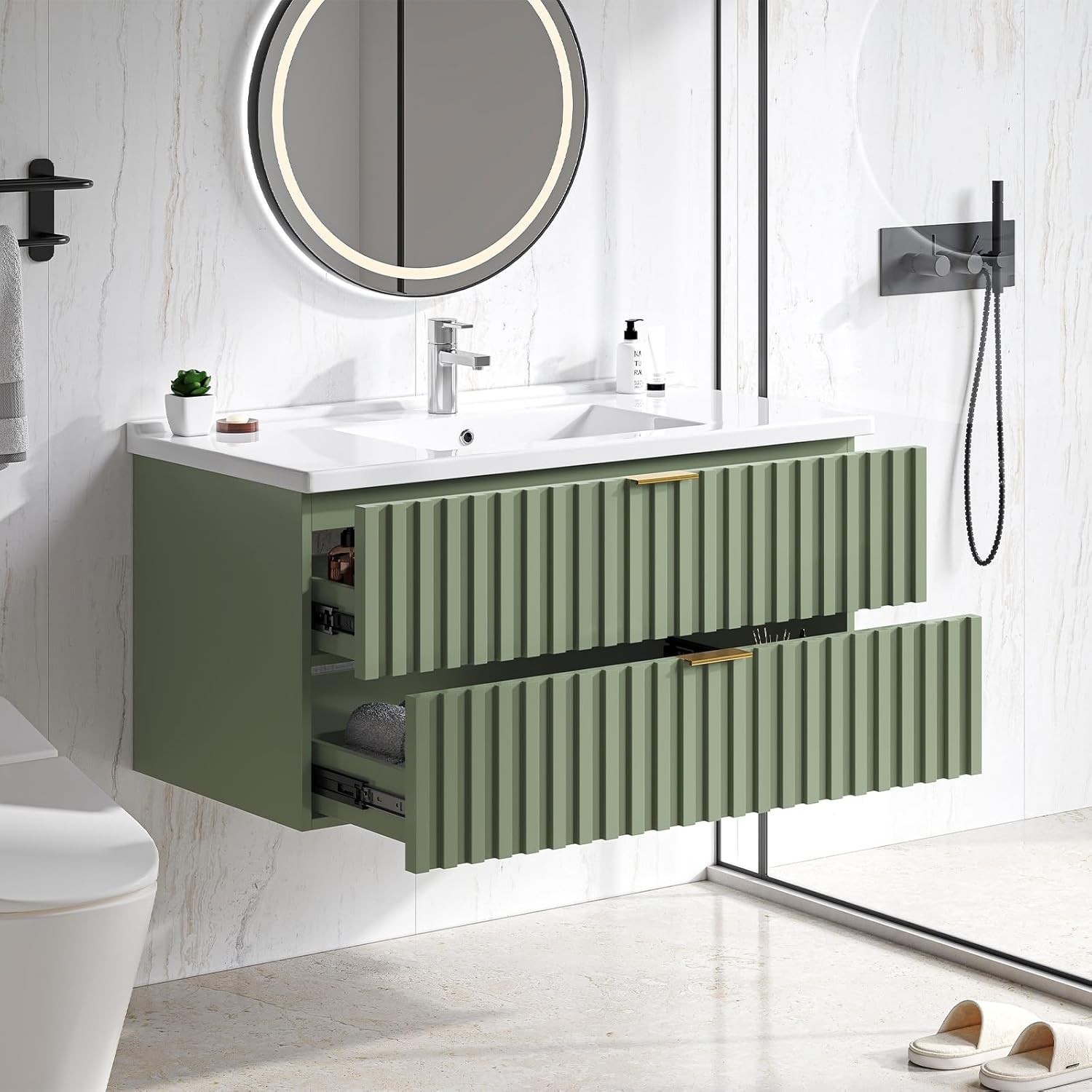 24 Inch Bathroom Vanity W/ Sink Combo Floating Bathroom Vanity W/ 2 Fluted