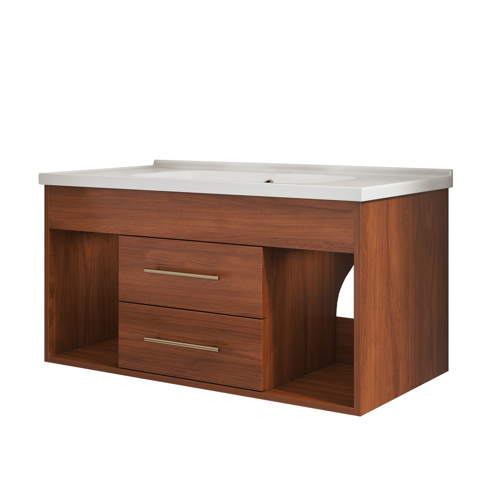 35.4″ Mid-Century Modern Bathroom Vanity with Ceramic Sink White Walnut