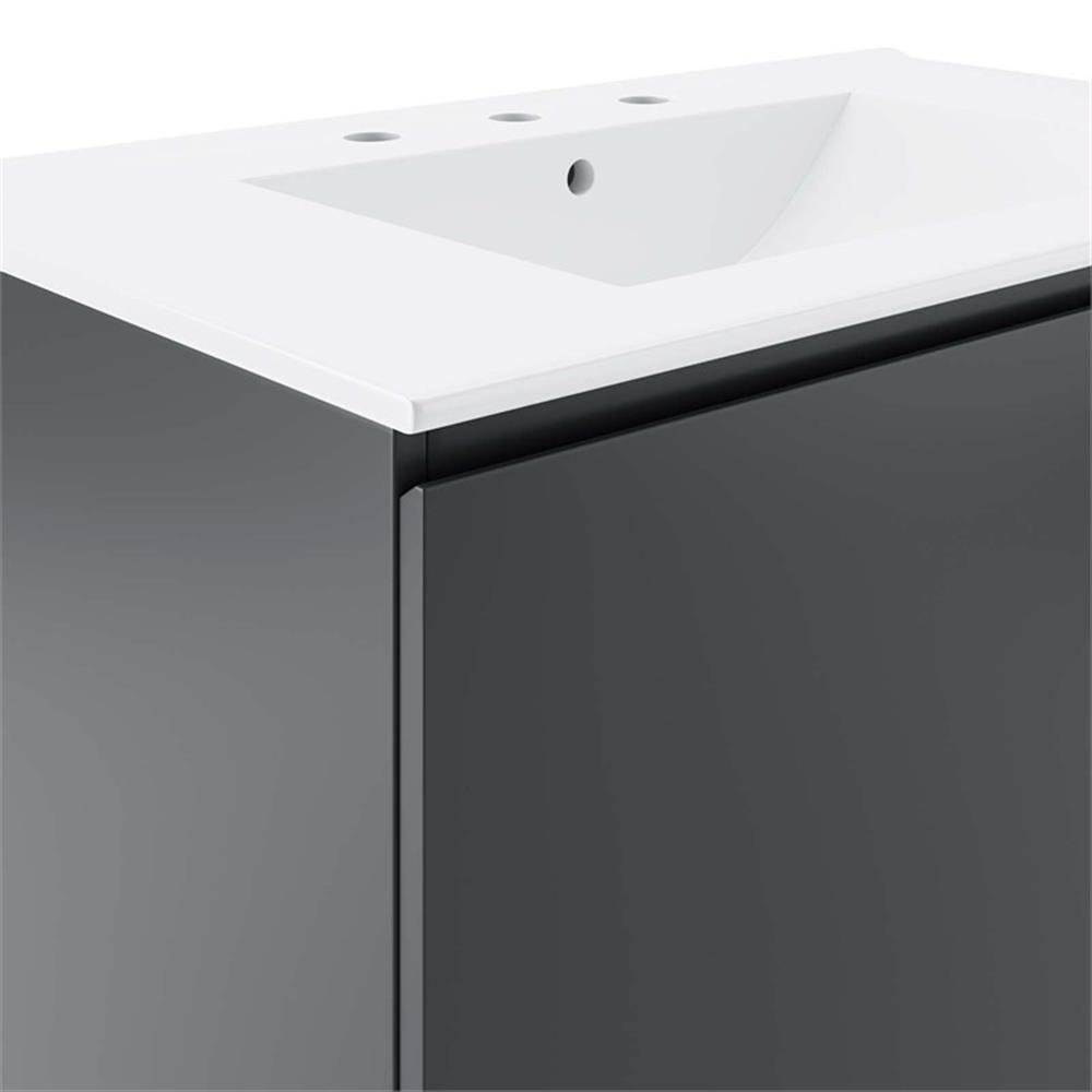 Modway Bryn 36″ Modern Wood/Ceramic Wall-Mount Bathroom Vanity in Gray/White