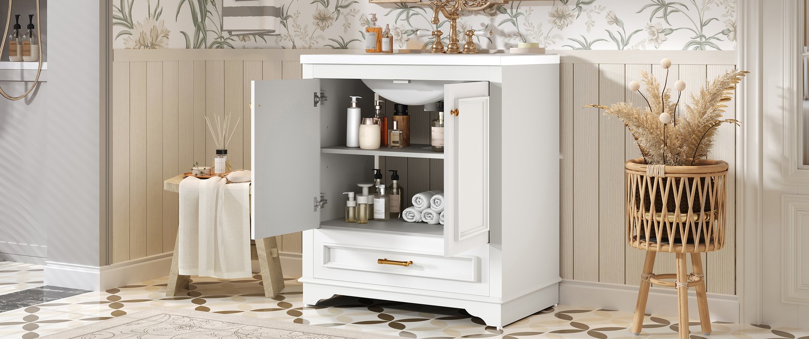 30″ Bathroom Vanity with Ceramic Sink & 2 Soft Closing Doors