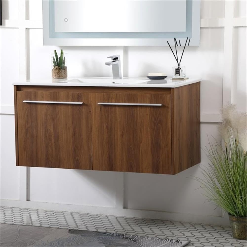 Elegant Lighting 40 inch Single Bathroom Floating Vanity in Walnut Brown