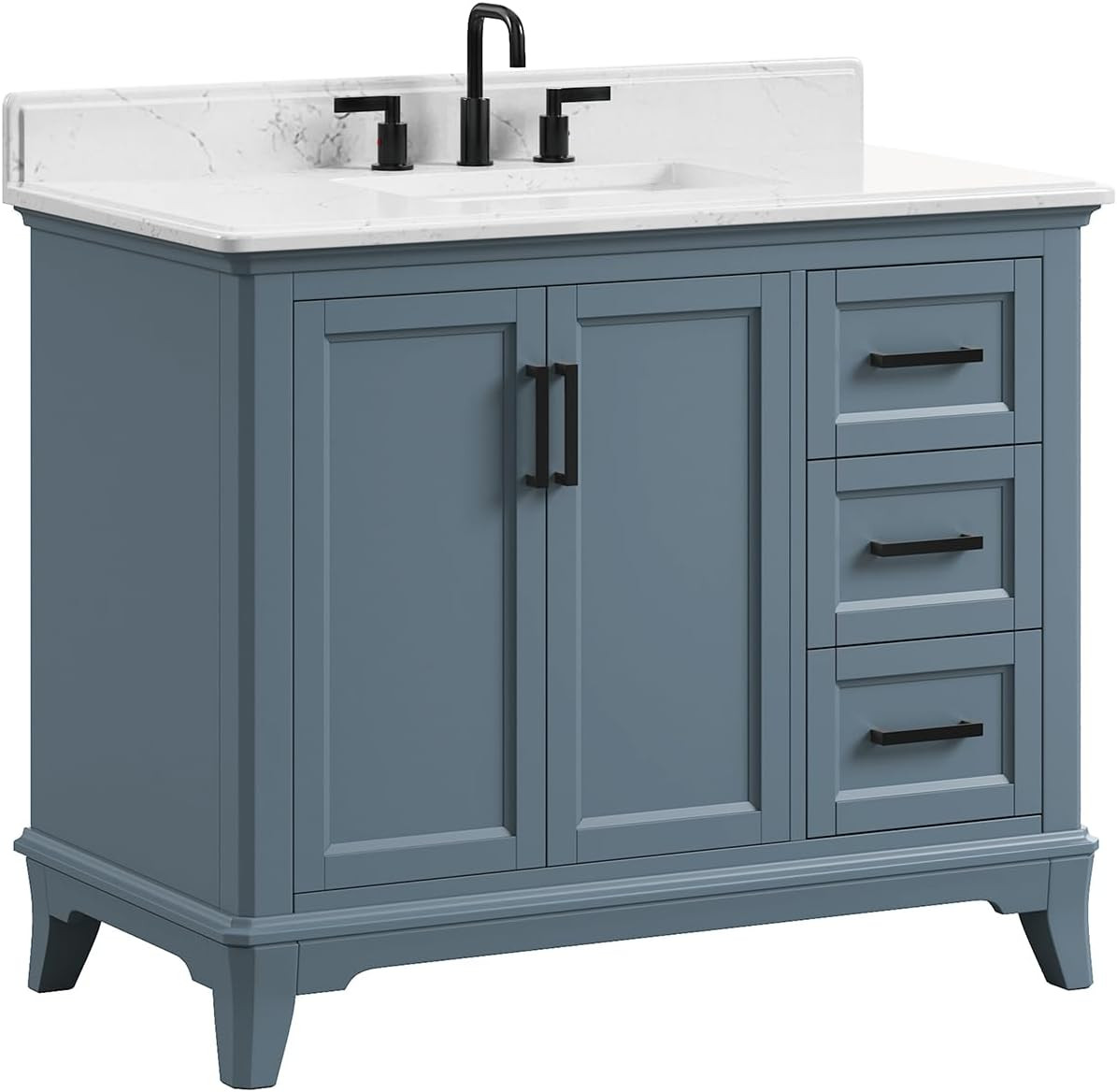 42″ Steel Blue Bathroom Vanity with Sink, Soft Close Doors & Quartz Top