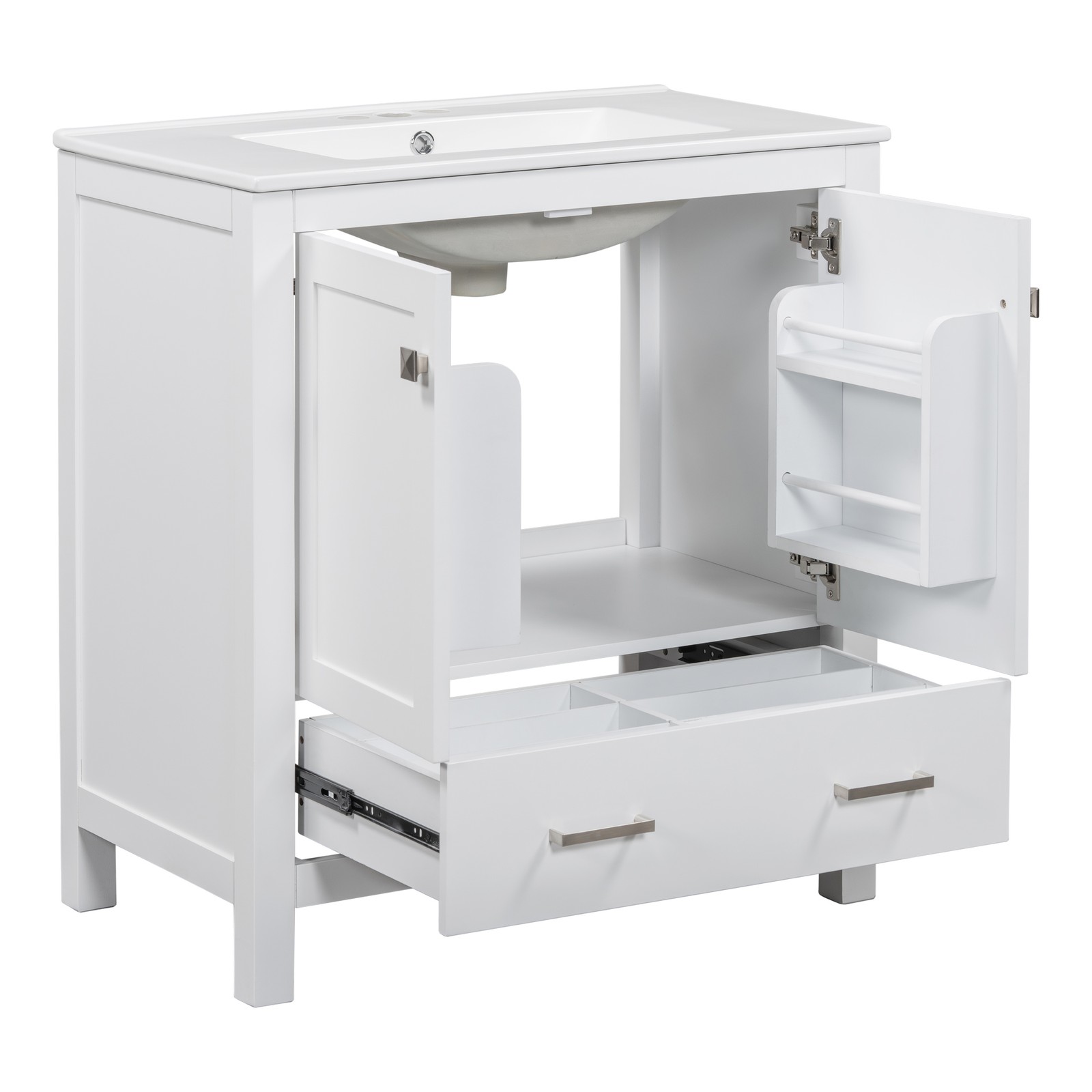 30″ White Bathroom Vanity with Single Sink & Soft Close Doors