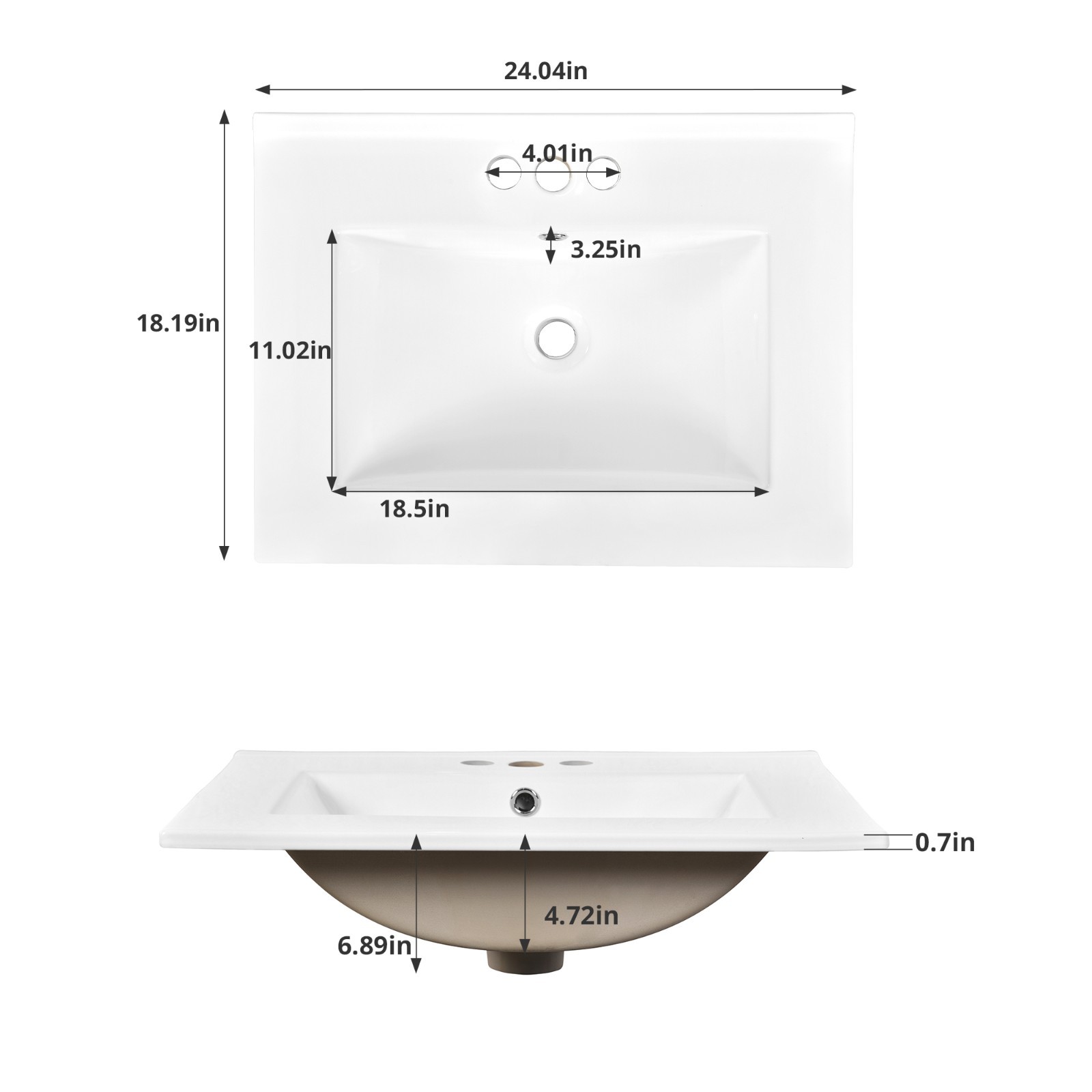24″ Bathroom Vanity with Integrated Ceramic Sink, Bathroom Cabinet with 2 Doors