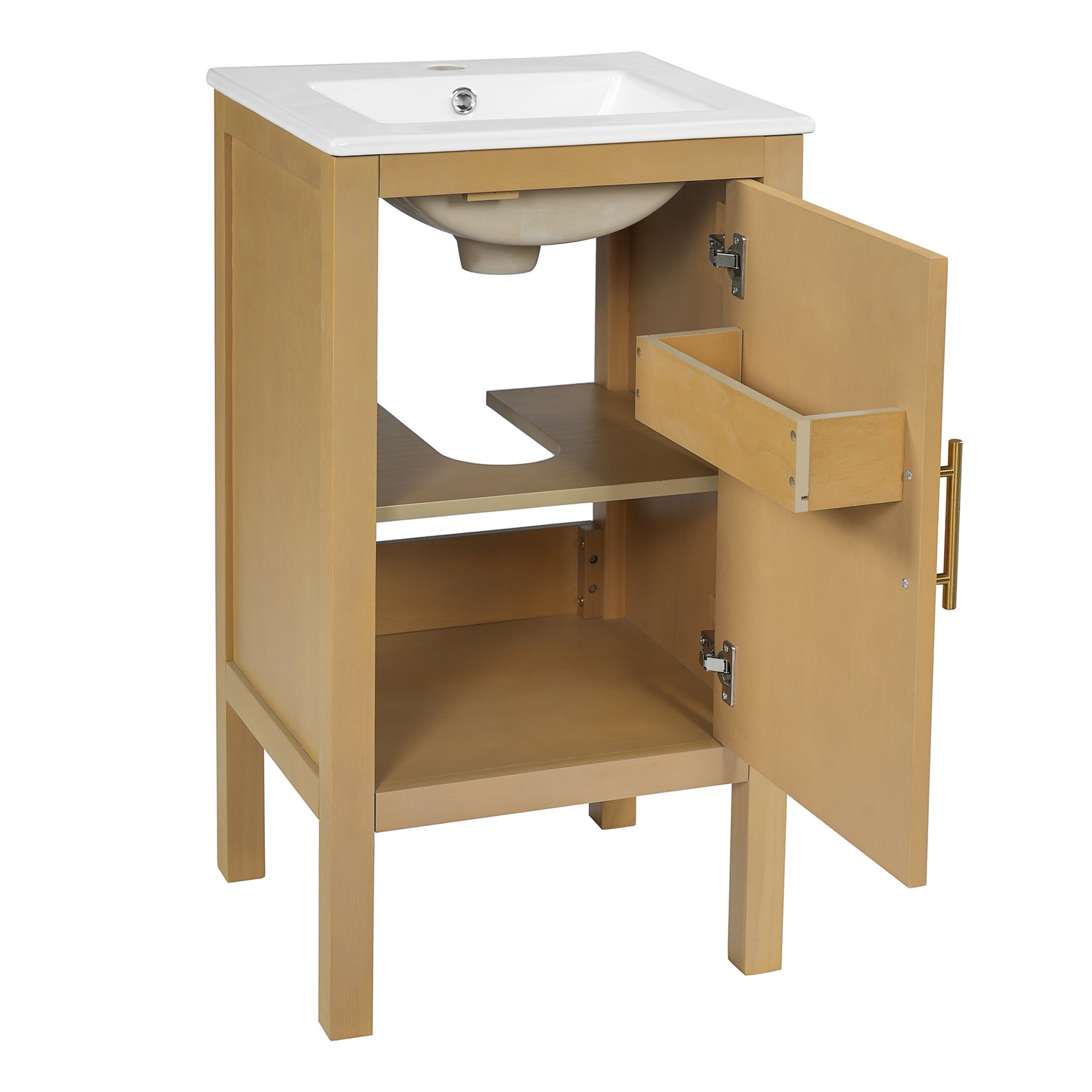 18″ Bathroom Vanity Cabinet with Ceramic Sink, Natural Wood
