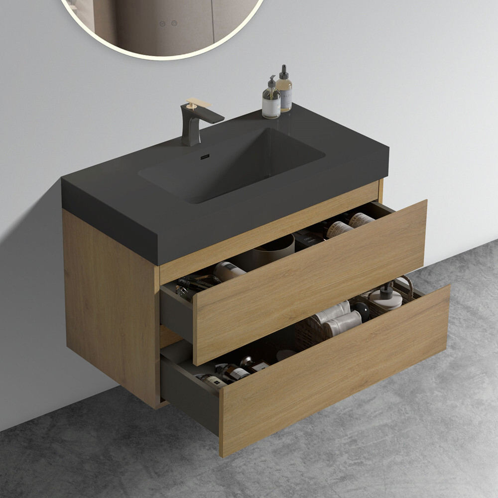 24″ 30″ 36″ Wall Mounted Bathroom Vanity with Sink, Floating Cabinet, 2 Drawers