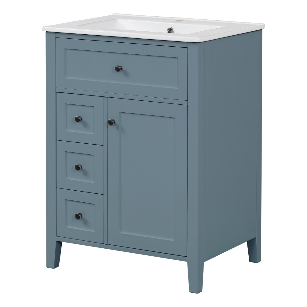 24 Inch Blue Gray Bathroom Vanity with Sink Solid Wood MDF Cabinet
