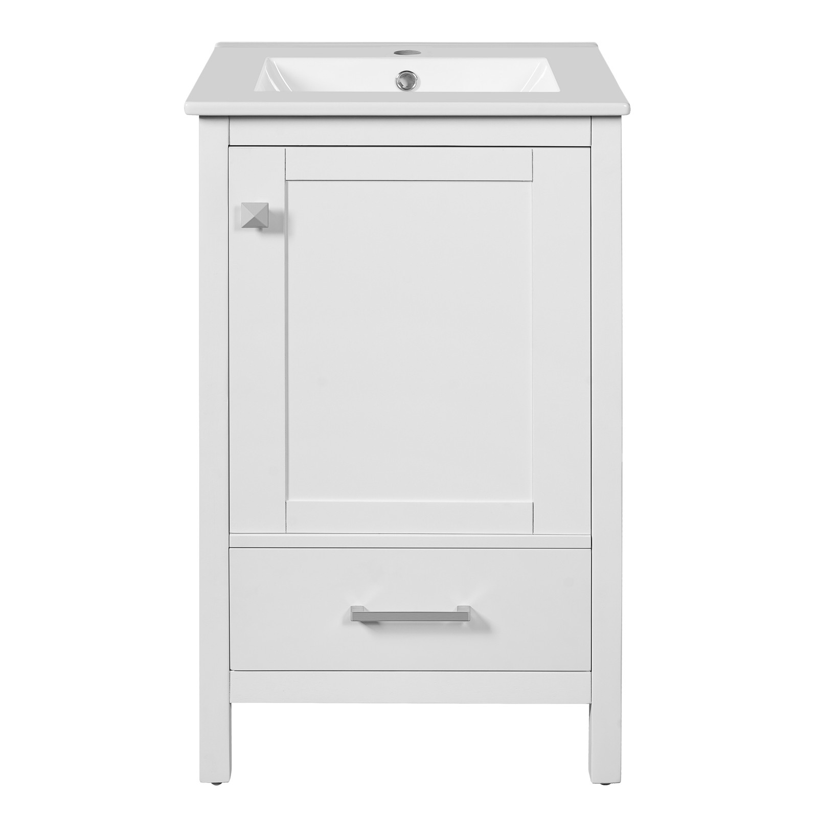 Modern Bathroom Vanity w/Ceramic Sink,Storage Cabinet w/Soft-Close Drawer & Door
