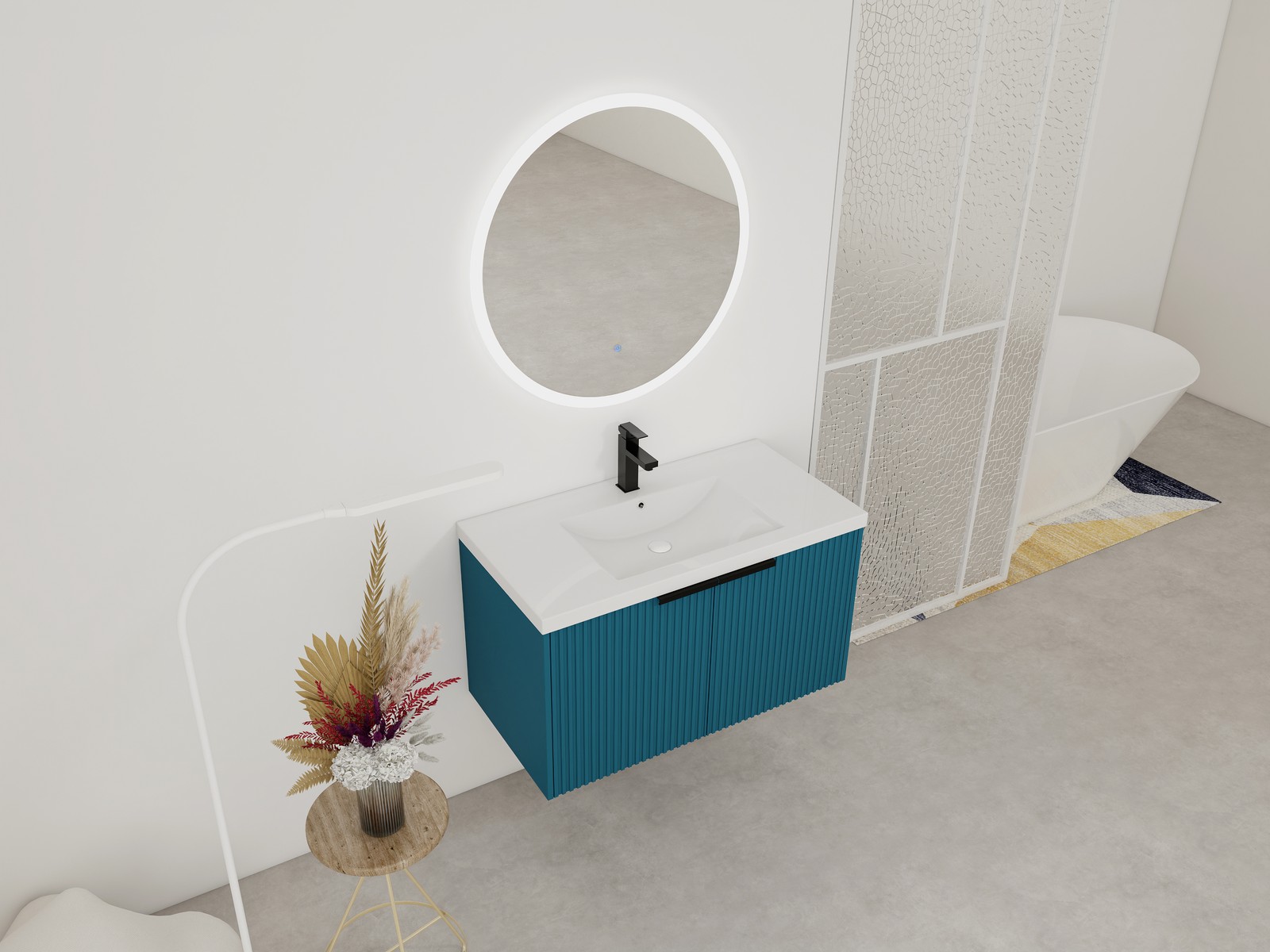 36 Inch Wall Mounted Bathroom Vanity with Resin Sink & Soft-Close Doors