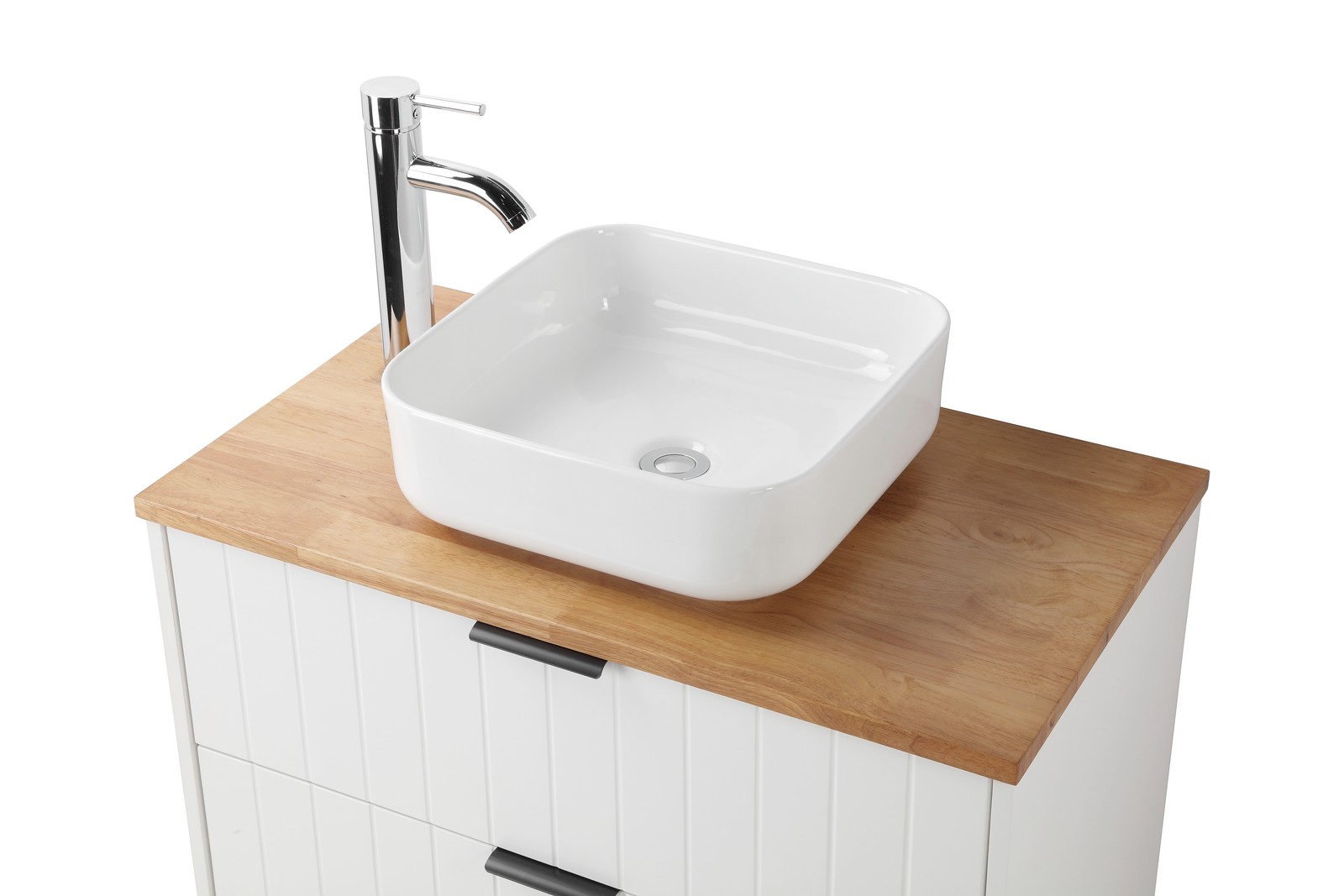 32 Inch Double Drawer Wall Mount Bathroom Vanity White Cabinet Solid Wood Top