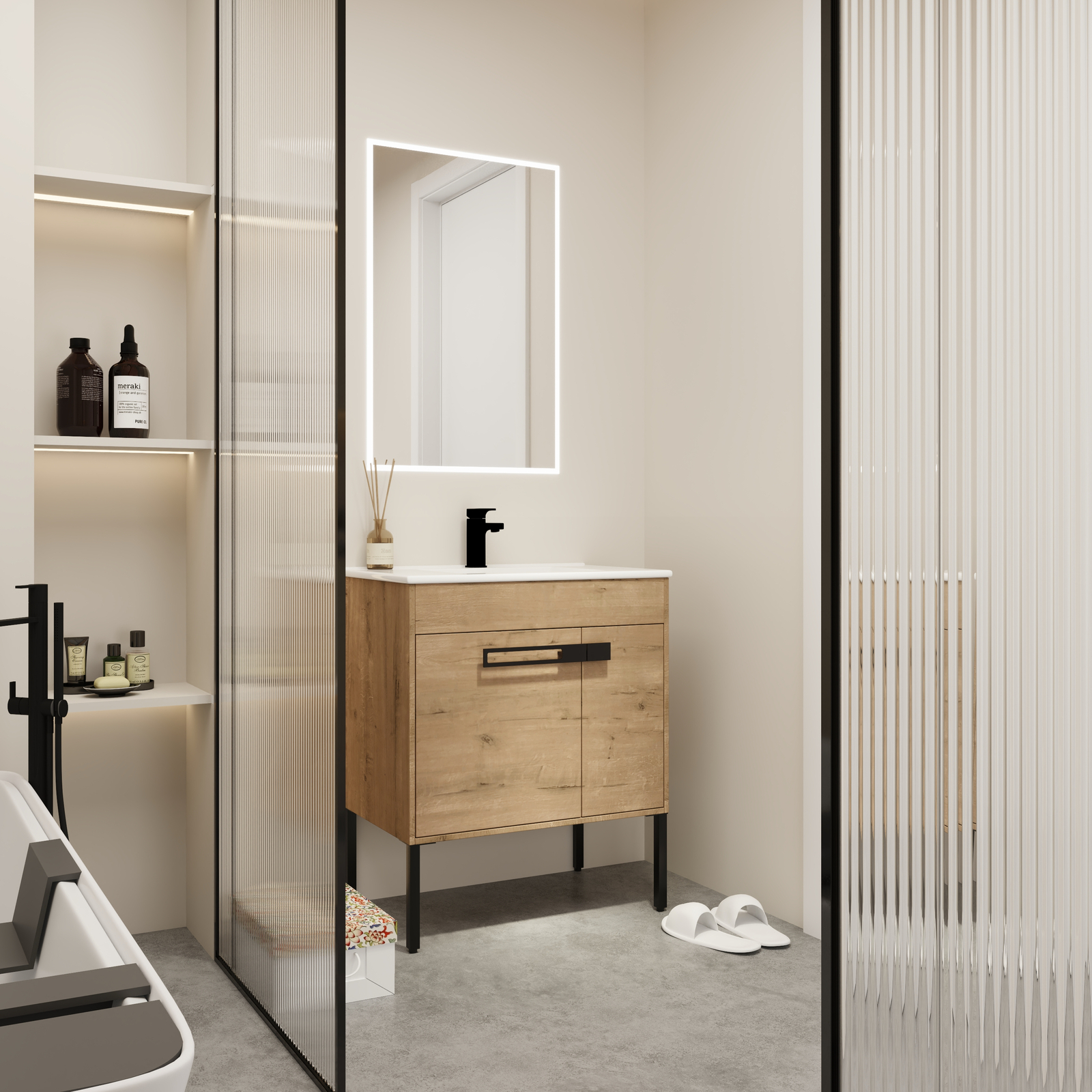 30×18 Inch Modern Wooden Bathroom Vanity With Ceramic Sink Freestanding/Floating