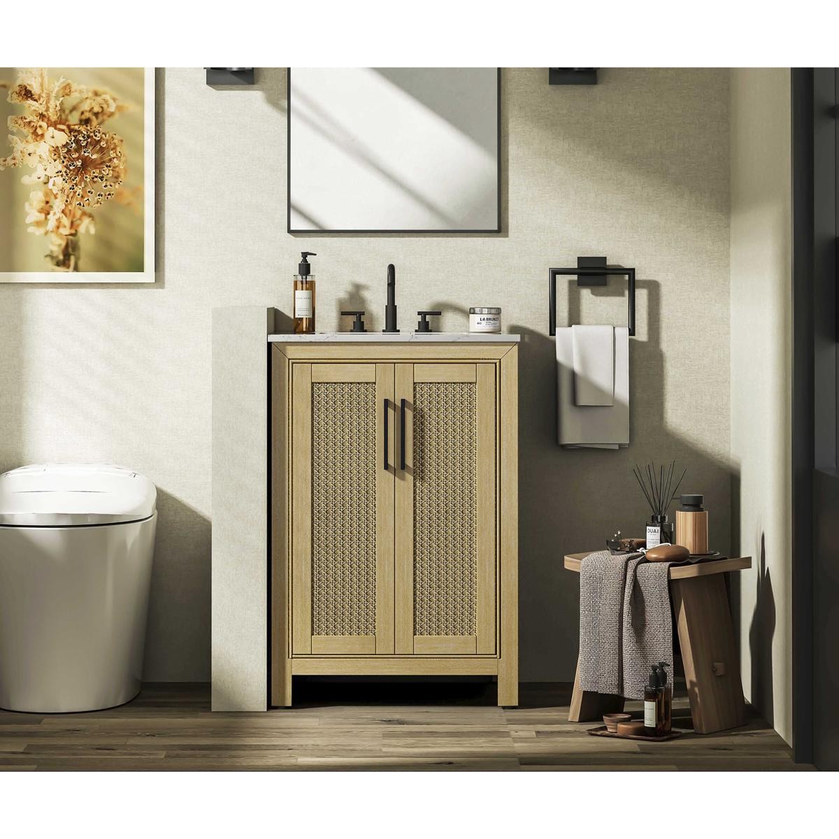 Elegant Lighting VF29524LO Alina 24 X 35 inch Linen Oak Bathroom Vanity Cabinet