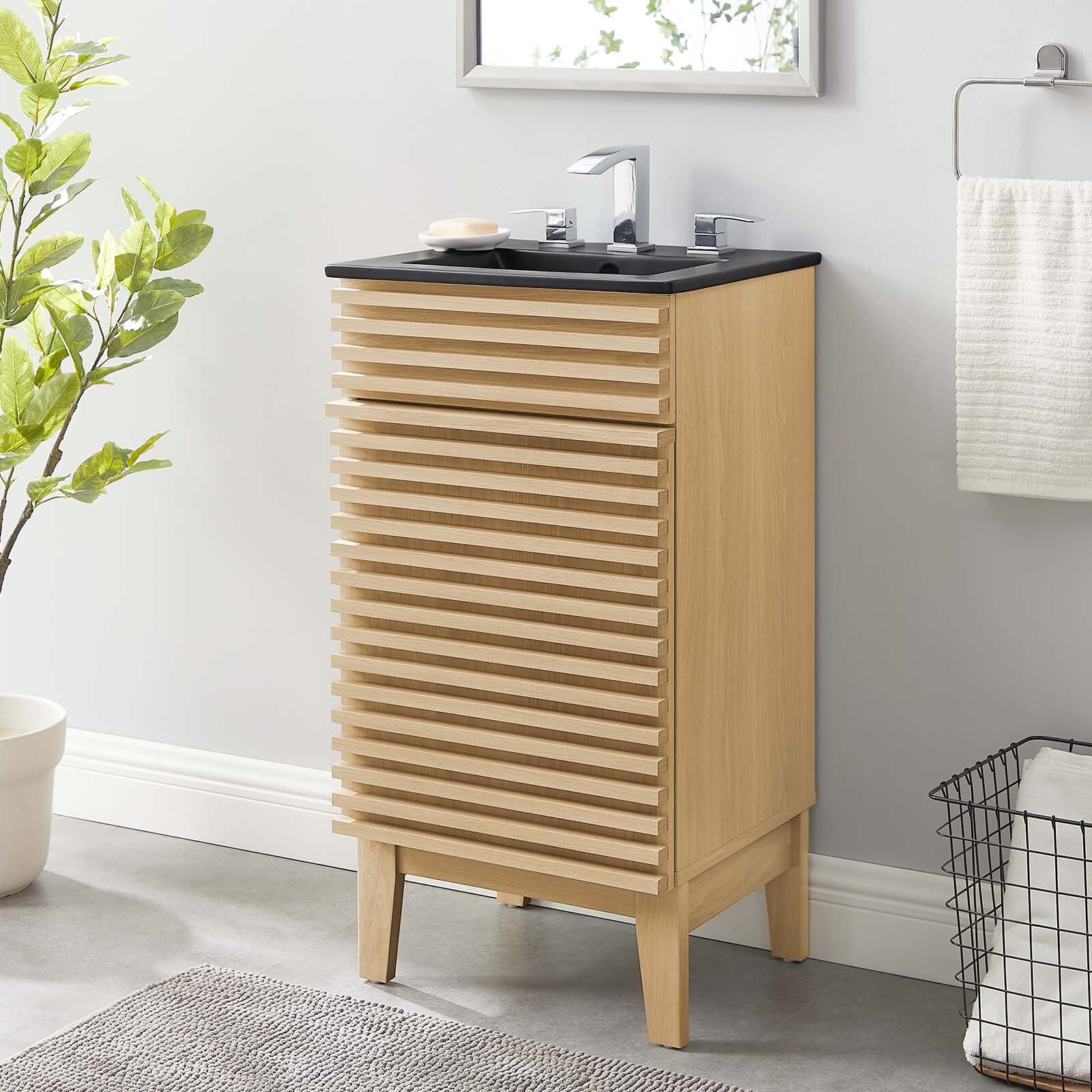 Modway Render 18″ Bathroom Vanity With Sink in Oak Black