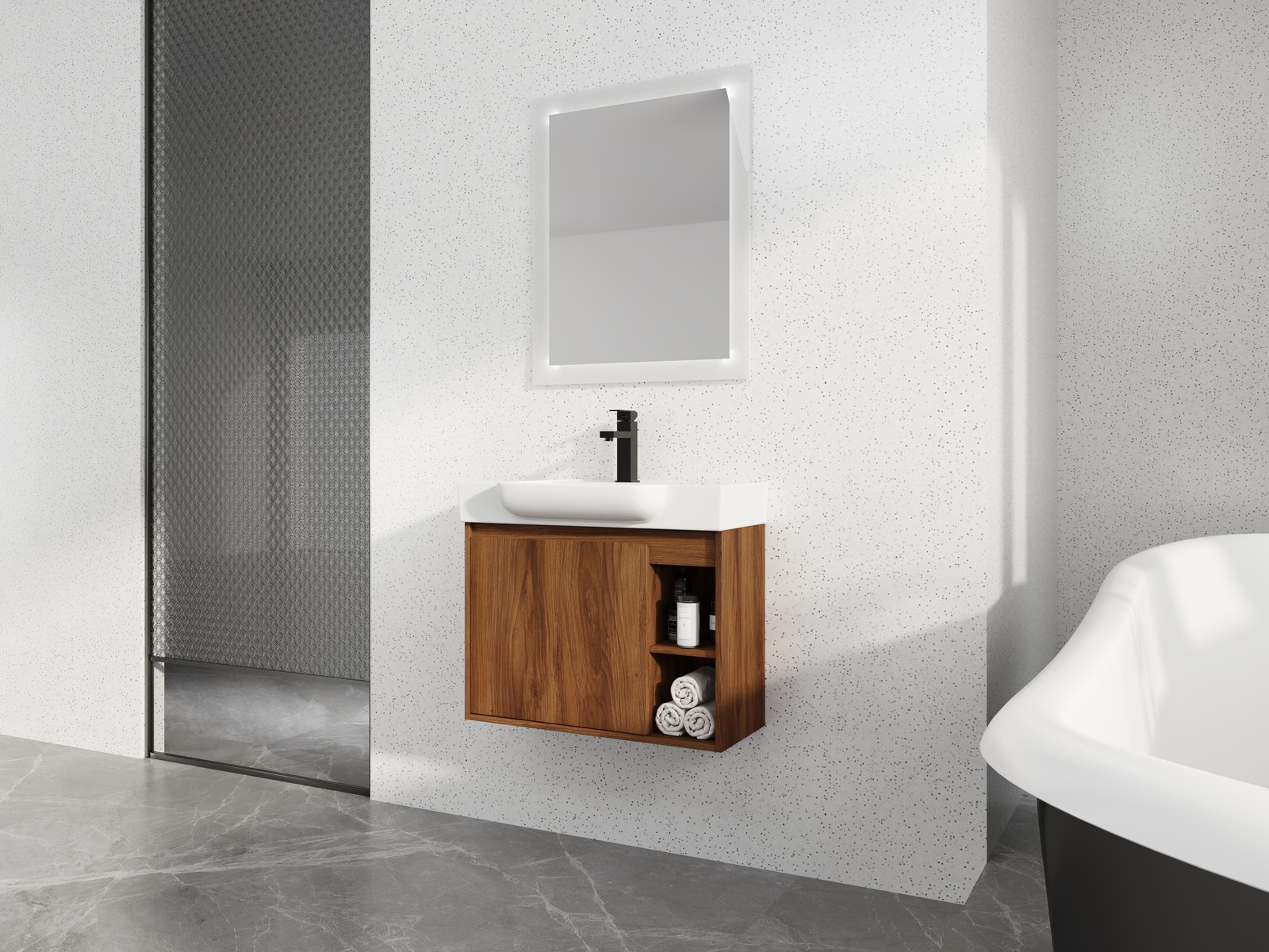28″ Plywood Wall-Mounted Bathroom Vanity W/ Ceramic Sink Brown For Small Space