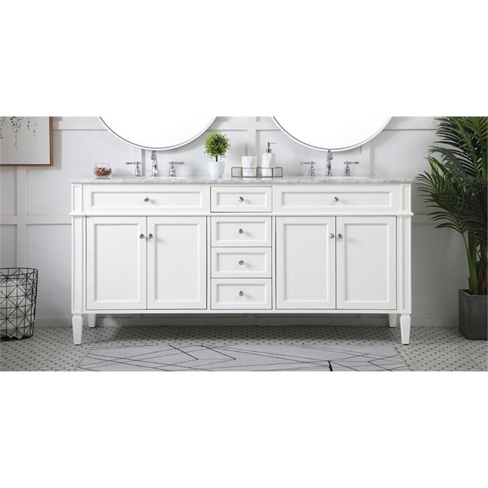 Elegant Decor Park Avenue 72″ Metal MDF Marble Double Bathroom Vanity in White