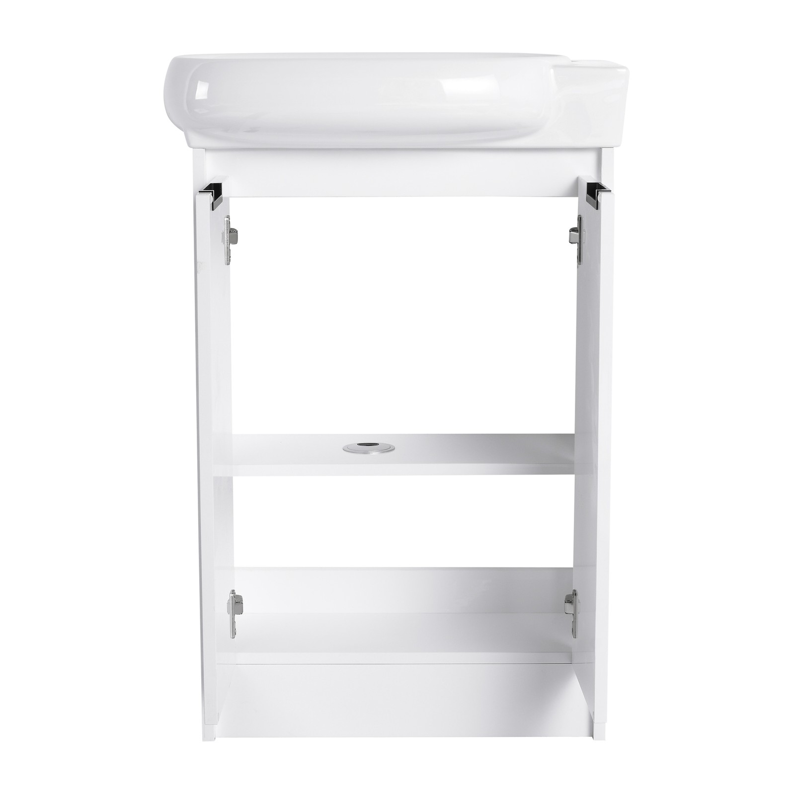 23″ Plywood Freestanding Bathroom Vanity Ceramic Sink Basin +Storage Rack White