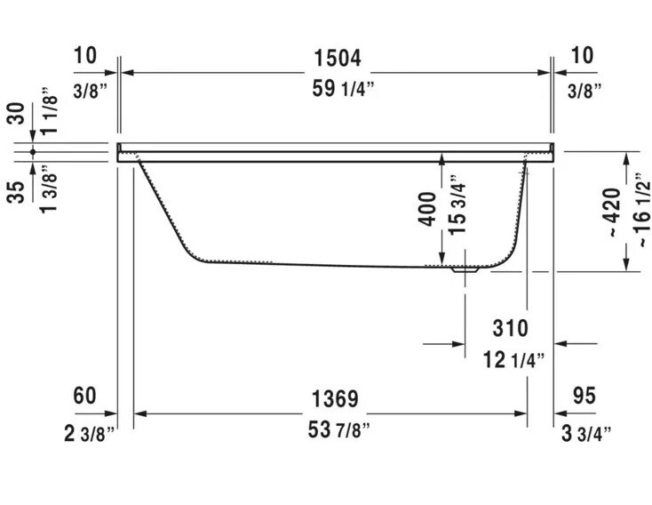 Duravit D-Code 700405 Drop in Bathtub 60”X32”, White. No Installation Accesories