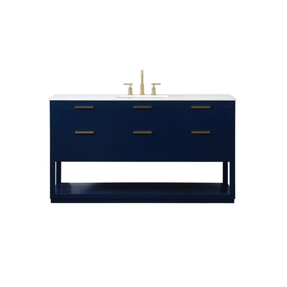 Elegant Decor Larkin 60″ Solid Wood MDF Single Bathroom Vanity in Blue Finish