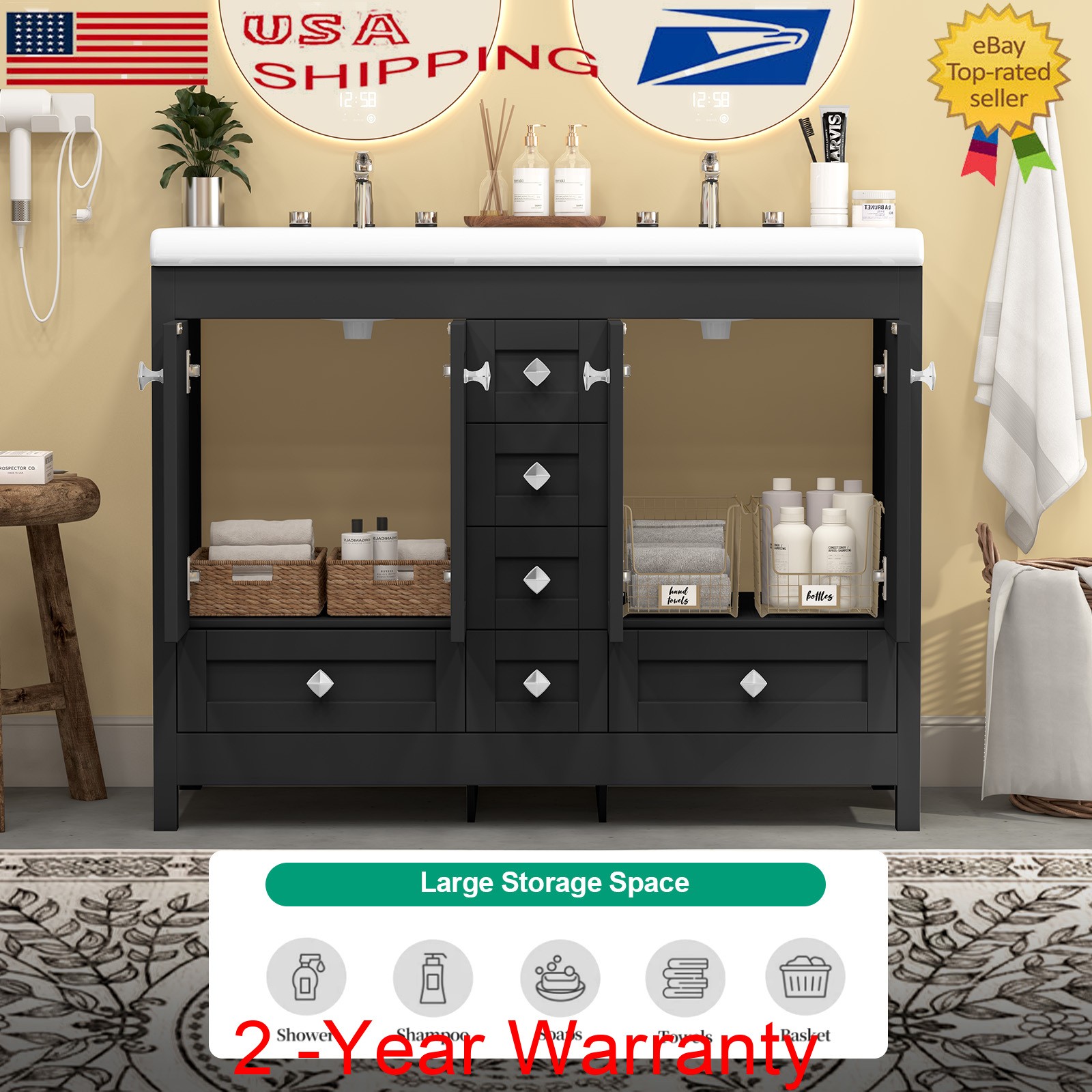 47.3″ Bathroom Vanity w/ Double Sink Bathroom Sink Cabinet Freestanding Storage