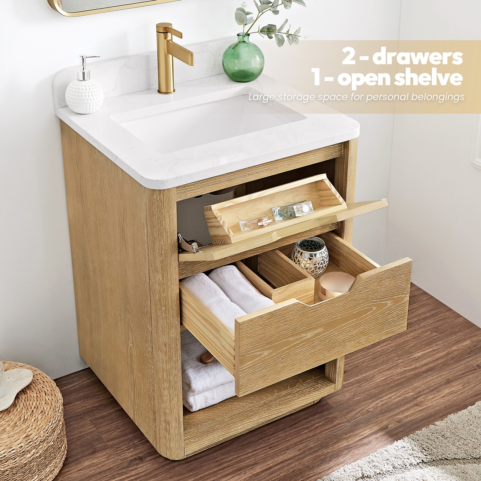 Harbin 24″ Single Bath Vanity in Washed Ash Grey with White Grain Stone Top