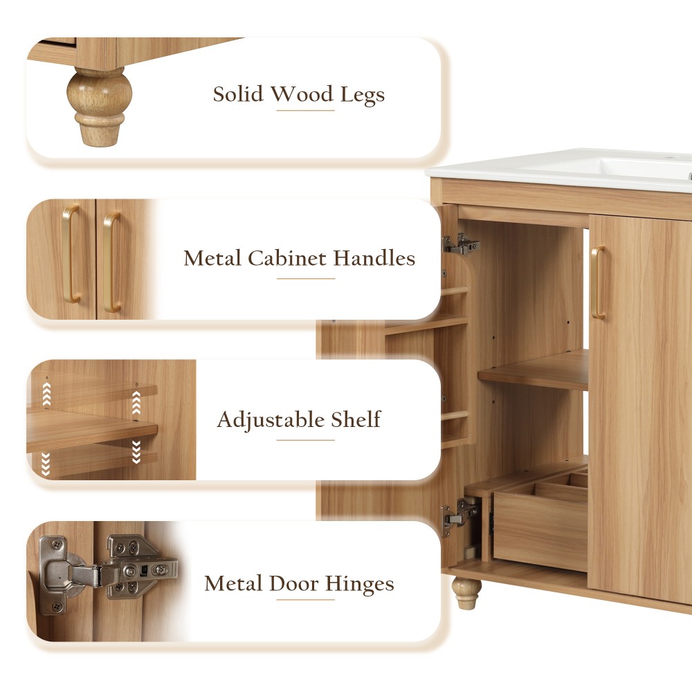 30″ Bathroom Vanity with Sink Combo Multi-functional Bathroom Cabinet with Doors