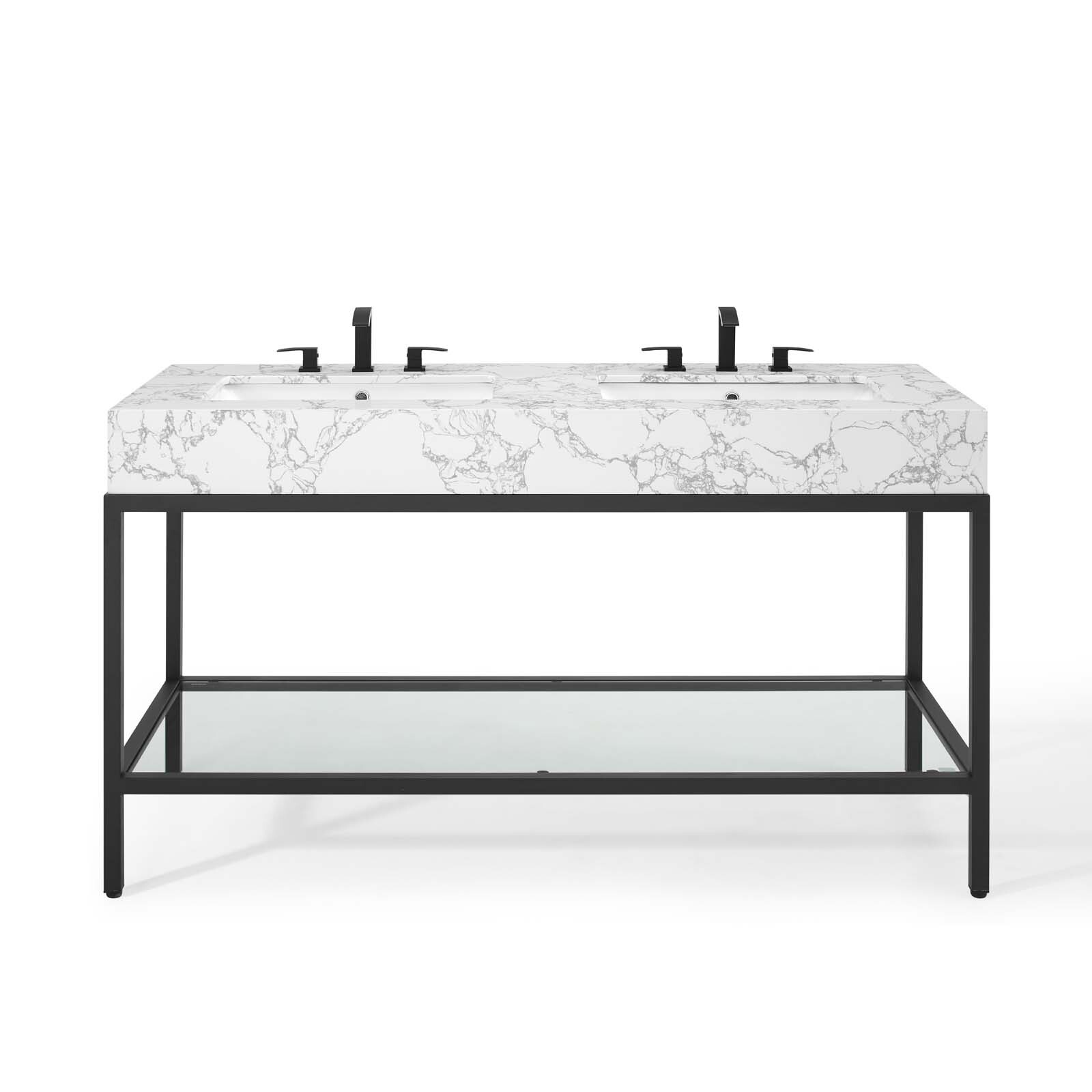 Modway Kingsley 60″ Black Stainless Steel Bathroom Vanity in Black White