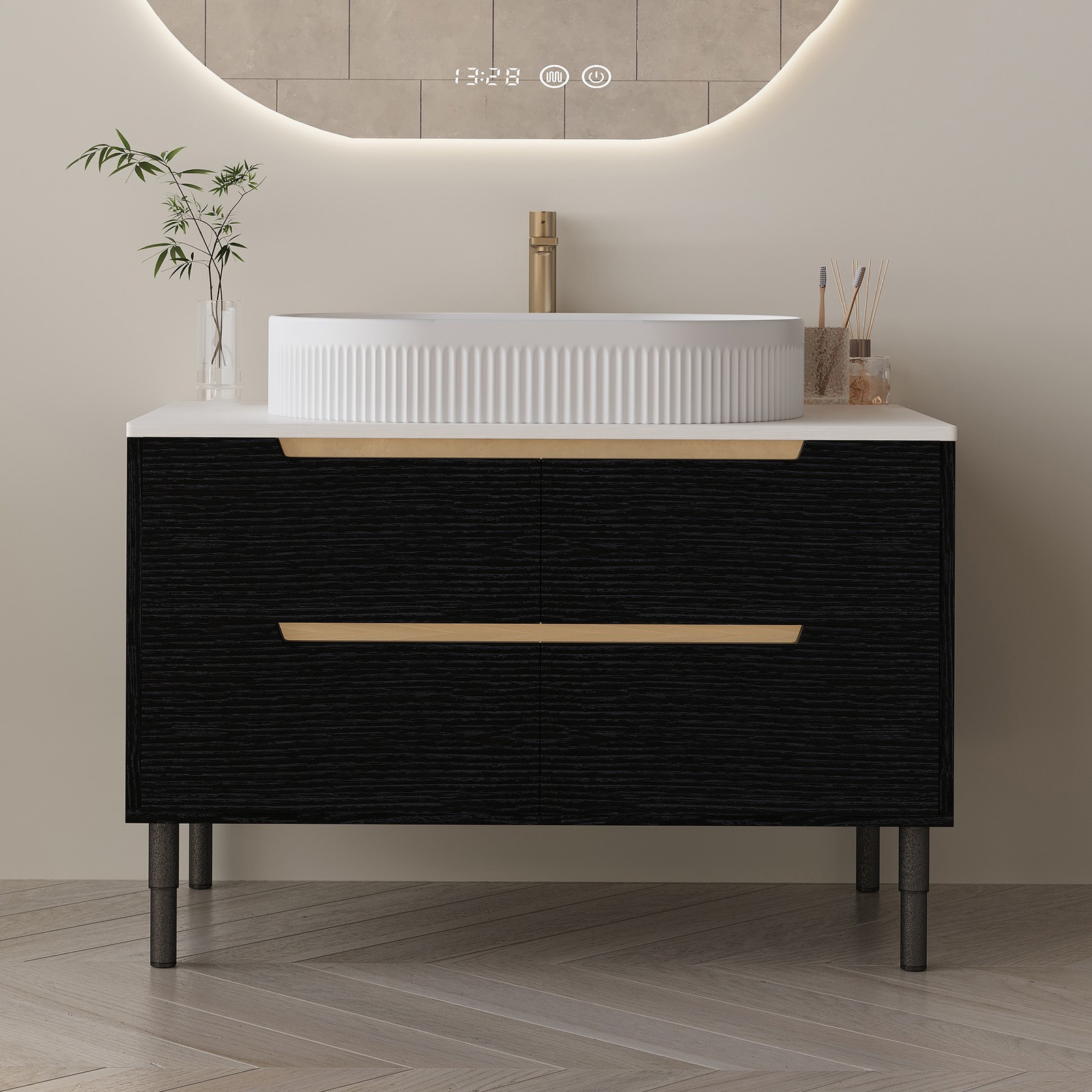 36 Inch Bathroom Vanity with Ceramic Sink & Soft-Close Drawers