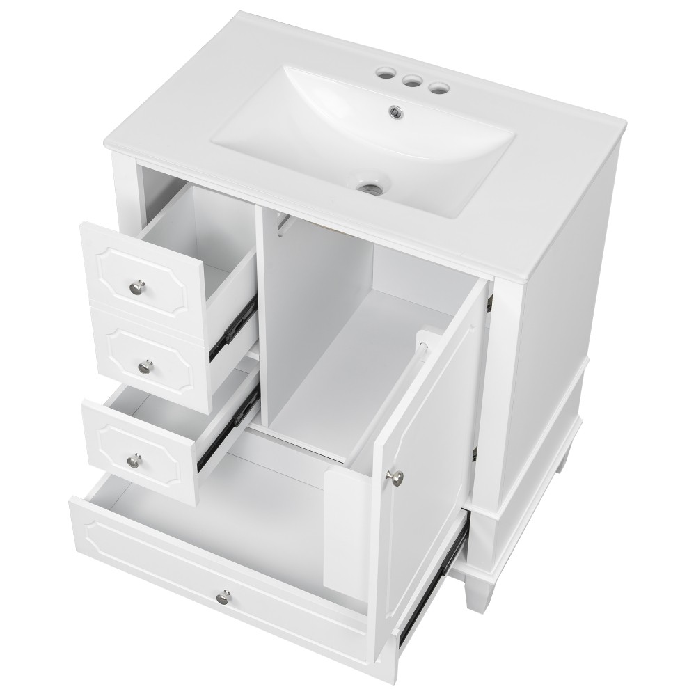 30″Bathroom Vanity with Sink Freestanding White Vanity Cabinetwith Ceramic Basin