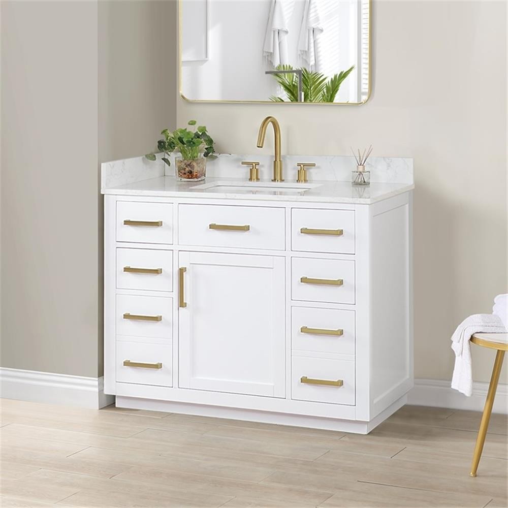 Gavino 42″ Wood Vanity in White with Composite Stone Top no Mirror