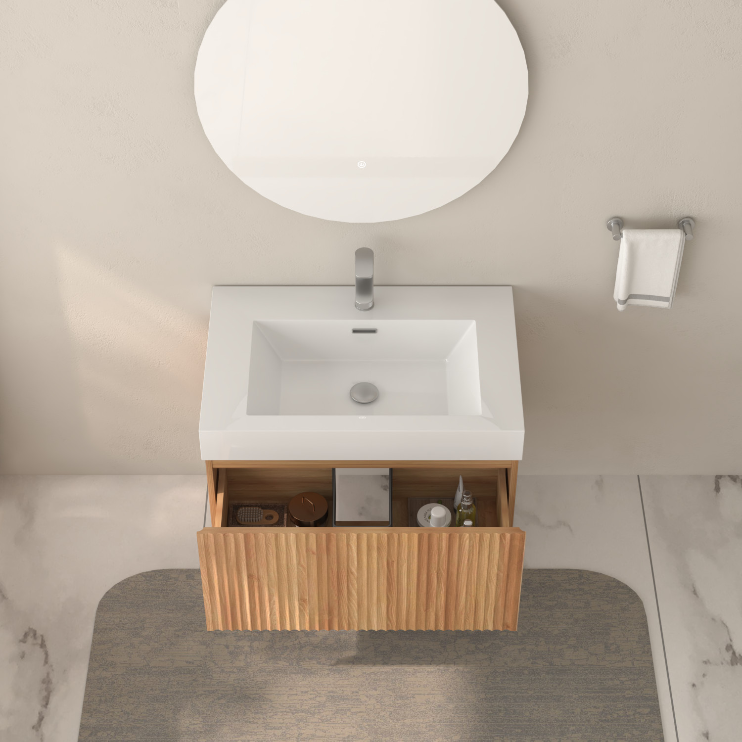 30″ Floating Bathroom Vanity with Integrated Sink, Acacia Plywood Cabinet