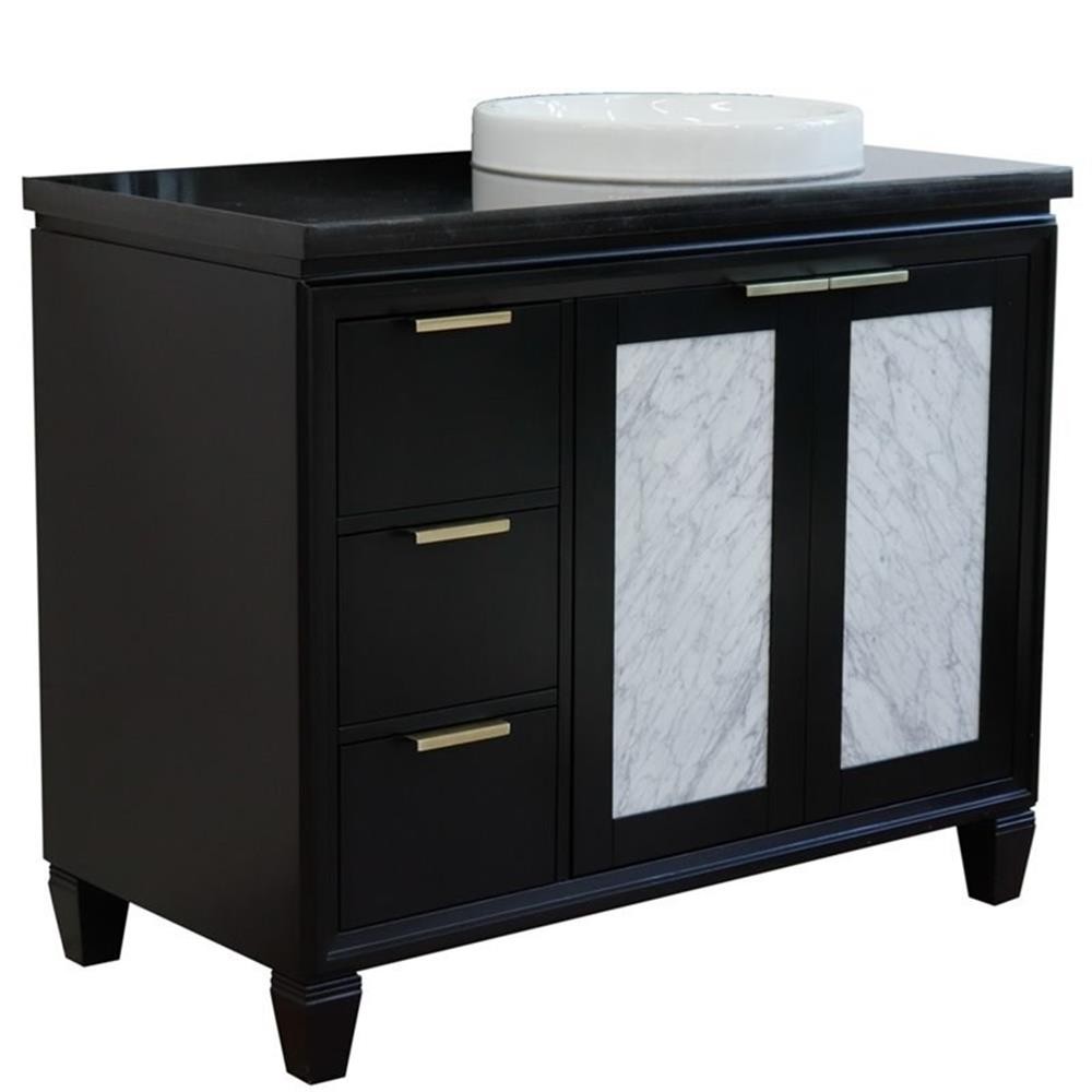 Trento Solid Wood Vanity with Right Round Sink in Blue/Black Galaxy