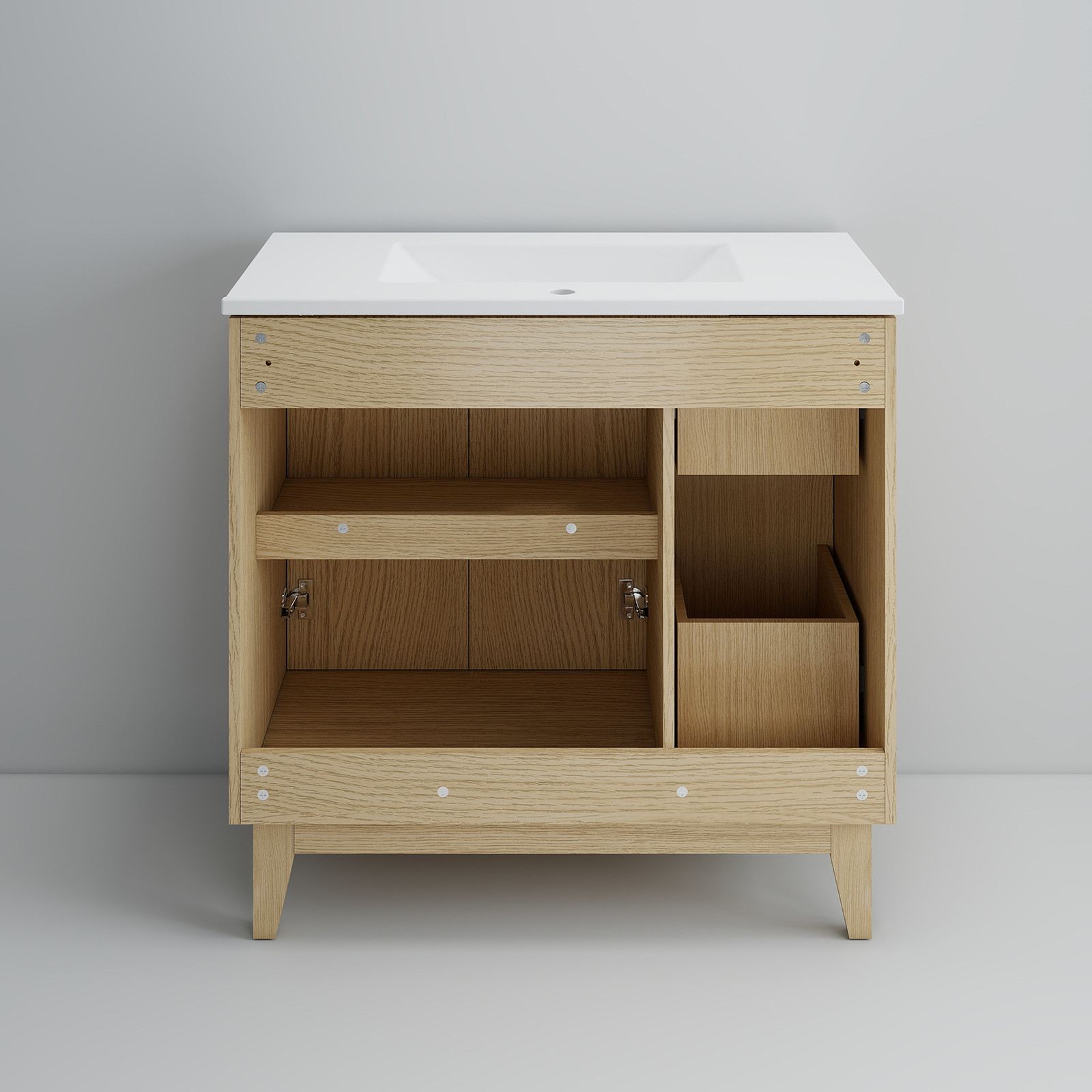 36″ Modern Light Oak Bathroom Vanity with Undermount Sink & Soft-Close Doors