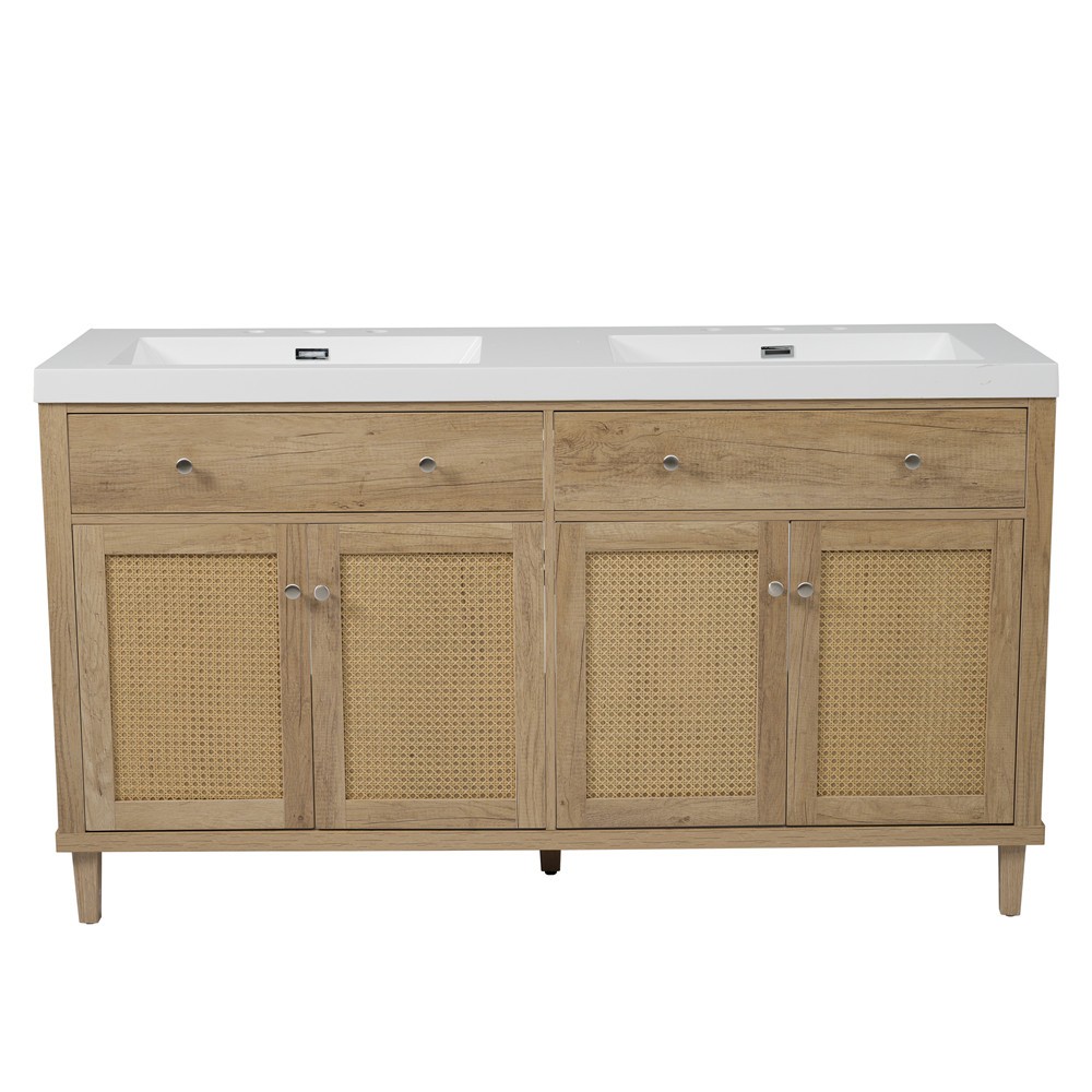 60″ Bathroom Vanity w/Double Sink, 2 Drawers, Freestanding Vanity Doors Cabinet