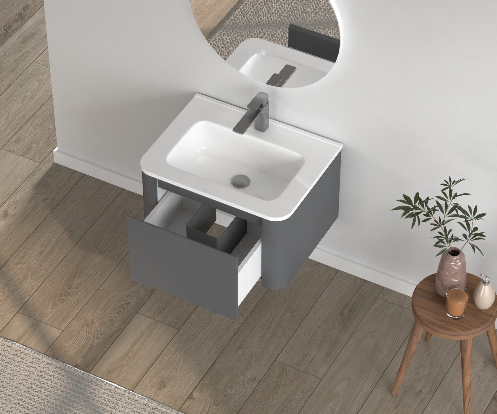 24″ Grey Floating Bathroom Vanity with White Ceramic Integrated Basin