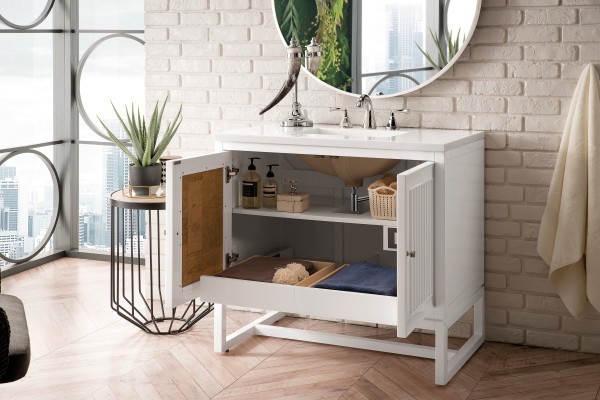 36″ James Martin Athens E645-V36-GW-3WZ Vanity Cabinet White Zeus Silestone Top