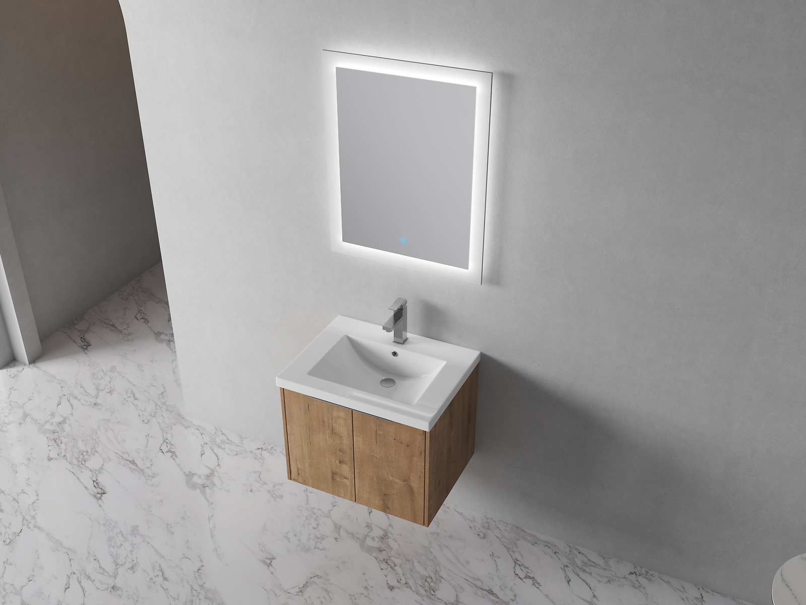 24 in Wooden Wall Mounted Bathroom Vanity Cabinet W/ Resin Sink for Small Space