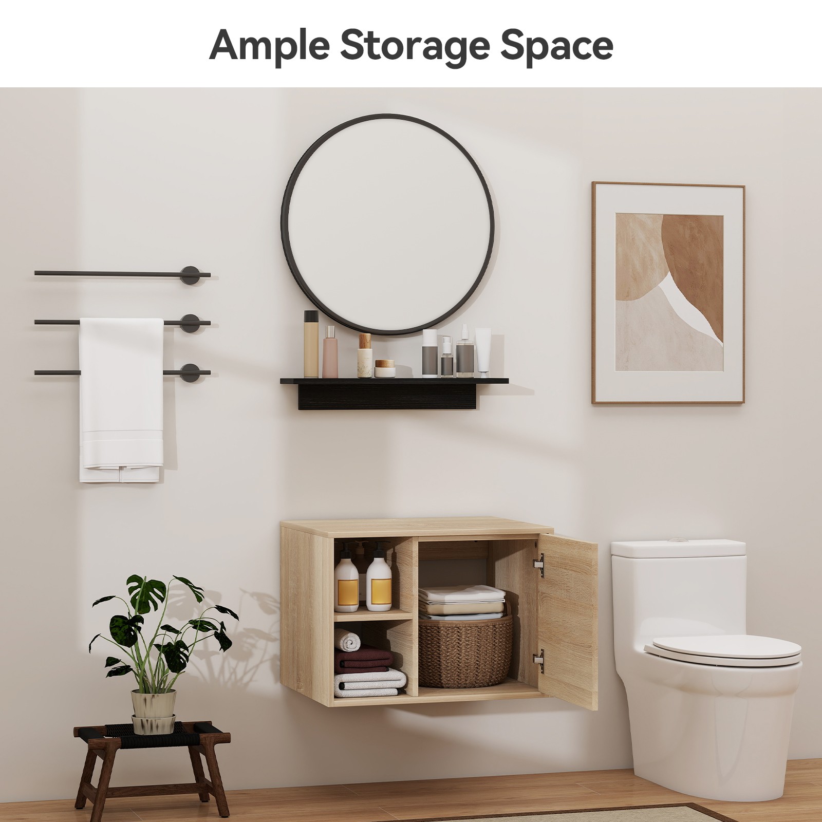 24 in Bathroom Vanity with Vessel Sink Dark Brown Storage Cabinet Faucet Drain