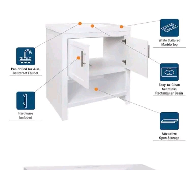 Glacier Bay SPA 24” Vanity Combo White With Mirror Bathroom Cabinets PICKUP ONLY