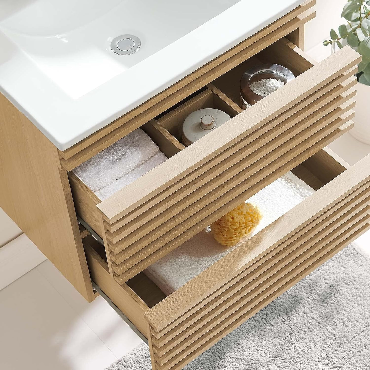 24″ Oak White Wall-Mount Bathroom Vanity for Modern Spaces