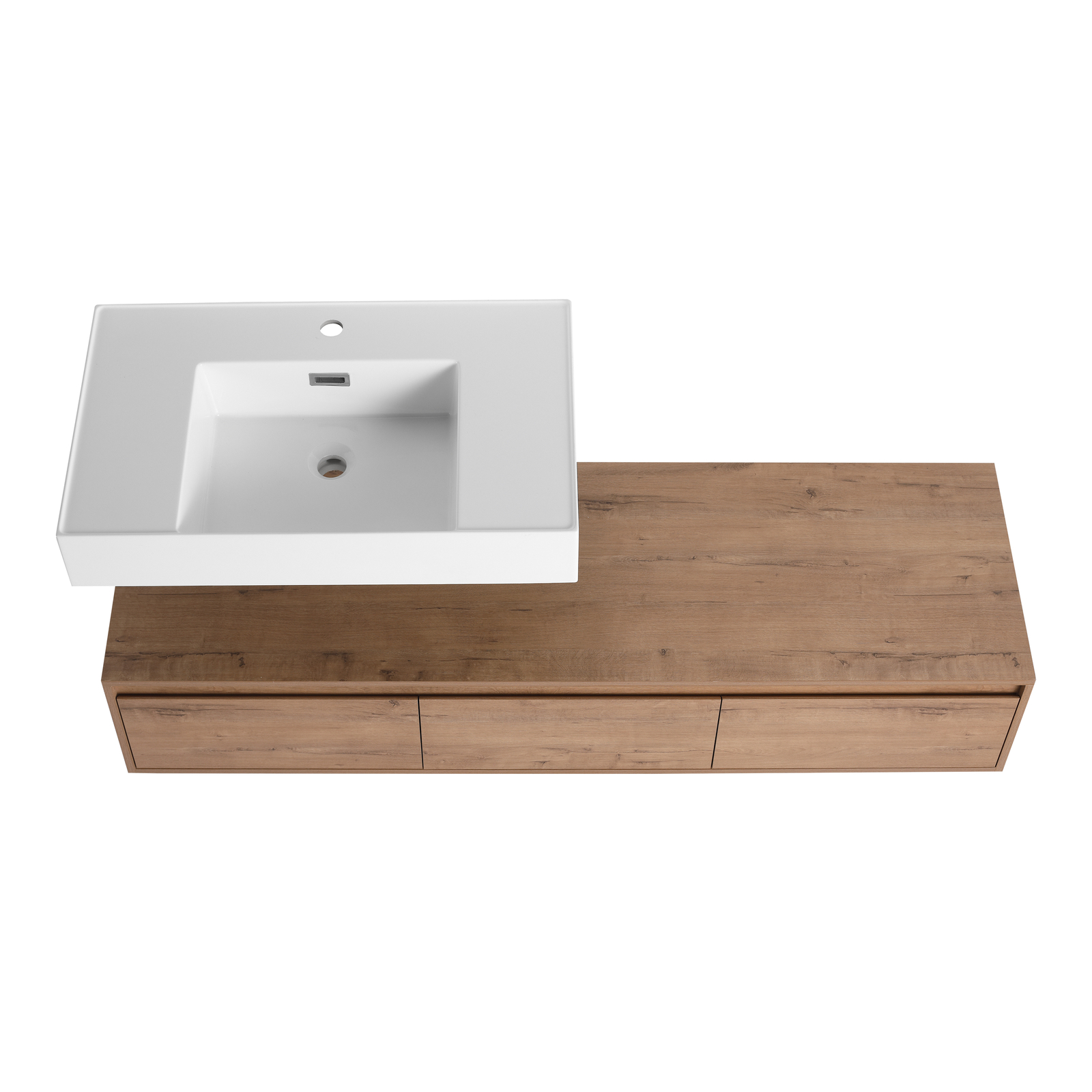 60″ Wood Wall Mount Bathroom Vanity Resin Sink Floating Vanity Sink Vessel Sink