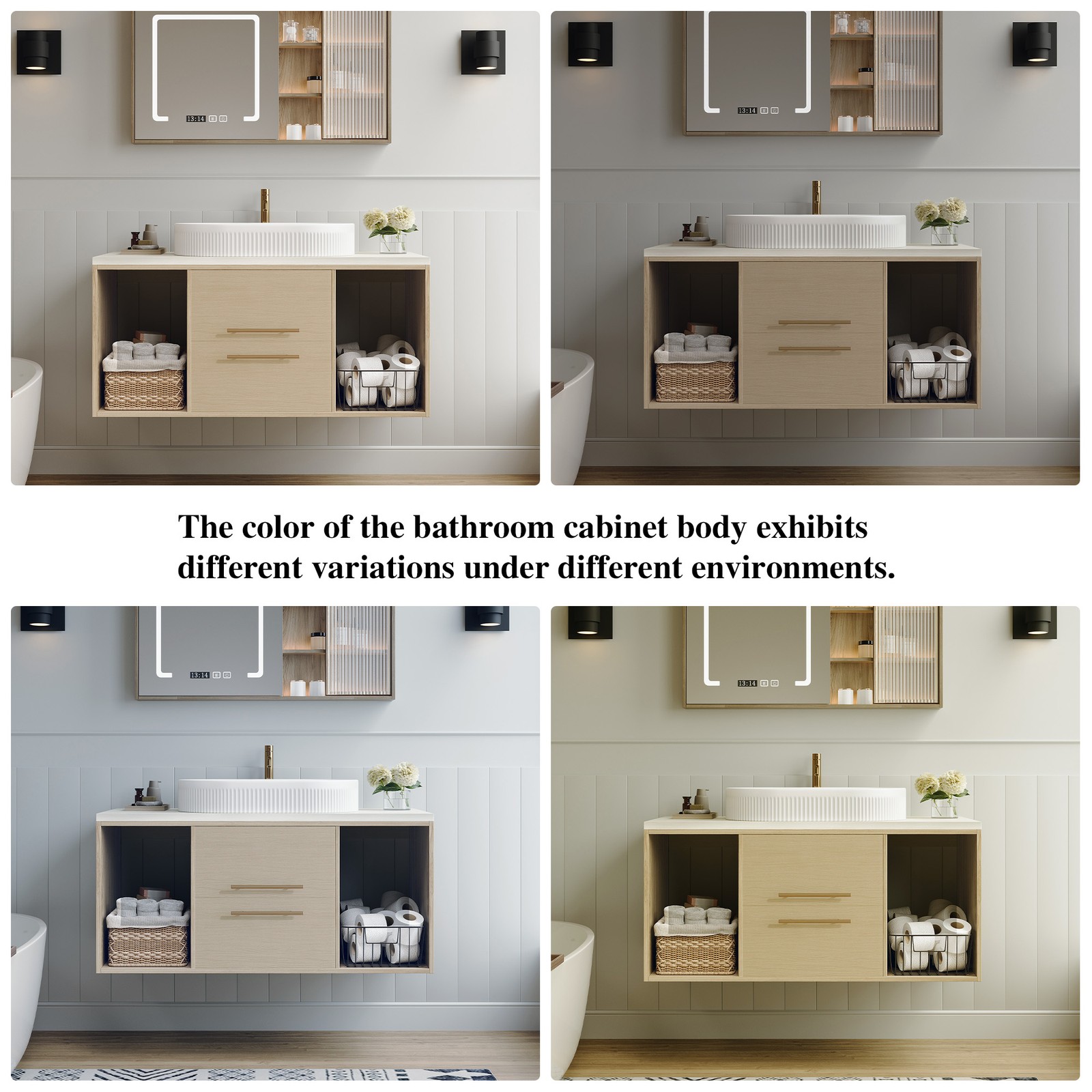 Modern 39.3 Wall-Mounted Bathroom Vanity with Oval Ceramic Sink Floating Vanity
