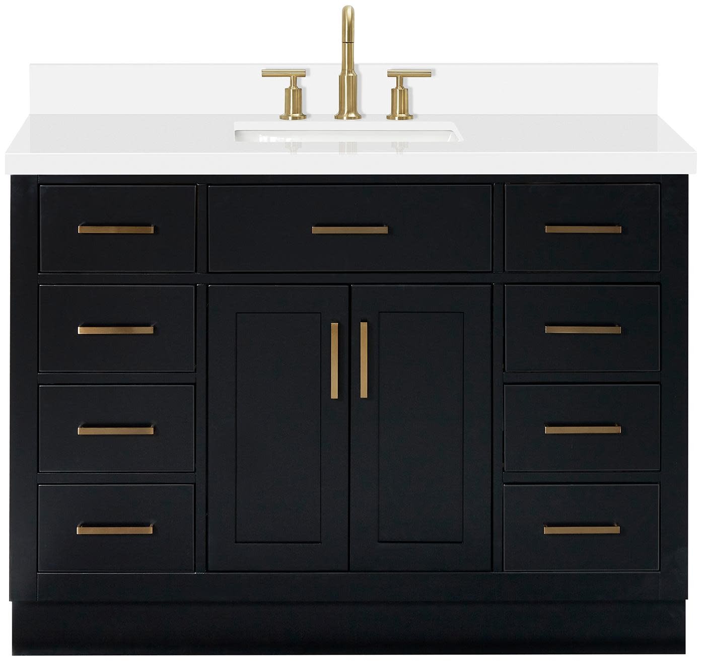 Ariel T049SWQRVO Hepburn 49″ – Black / Pure White Quartz Top / Satin Brass