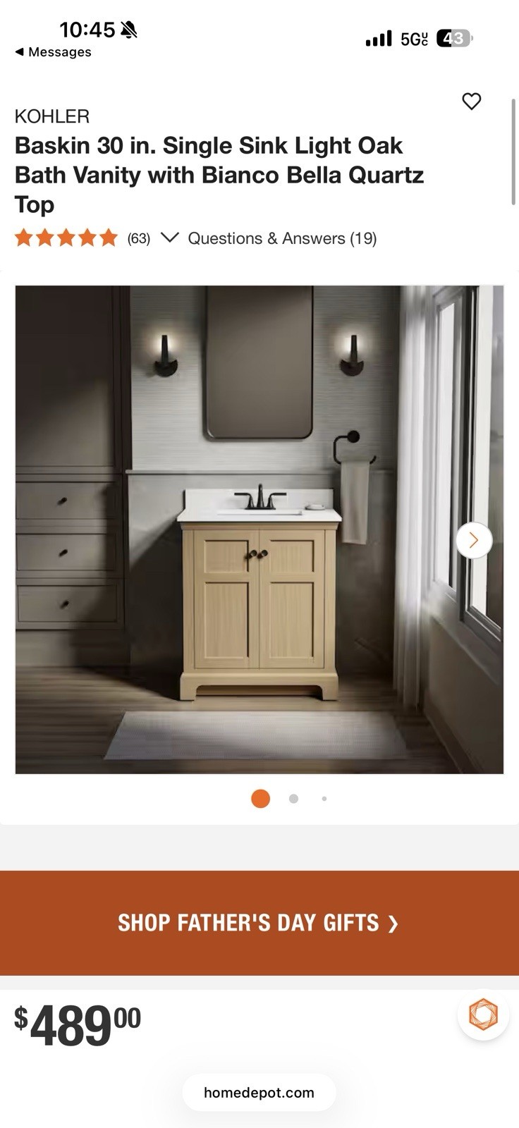 Kohler Baskin 30″ Single Sink Vanity Set, Quartz Top, Light Oak Soft-Close