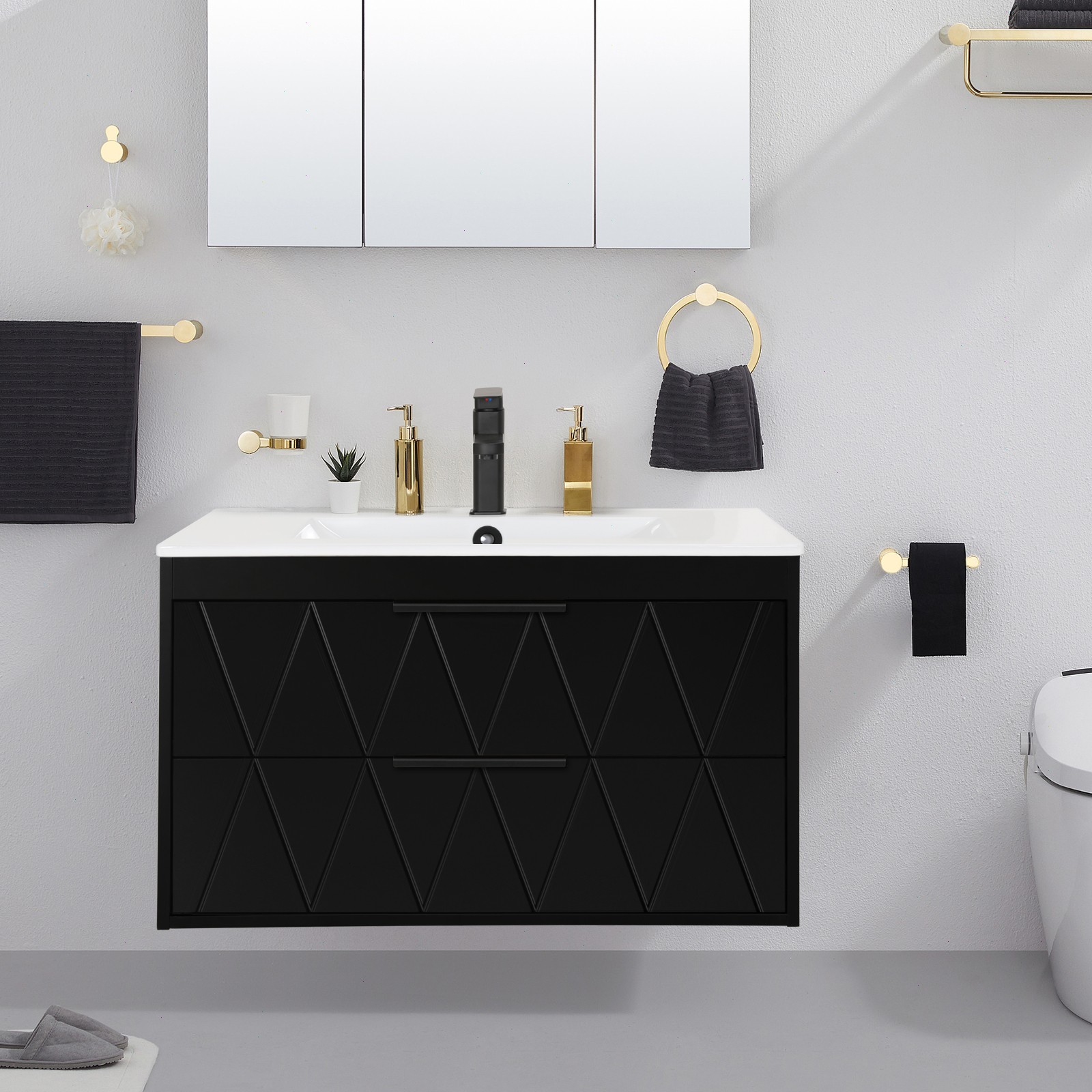 Eclife Wall Mounted Bathroom Vanity Cabinet with Sink Combo Faucet Drain