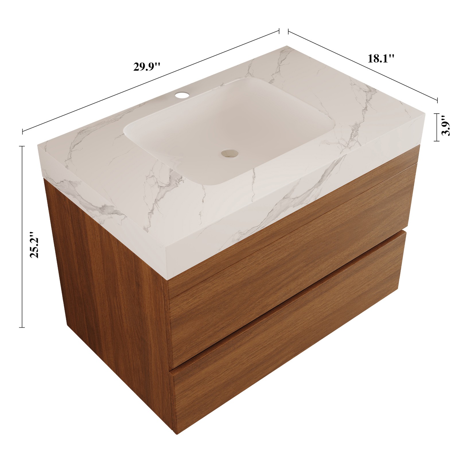 Floating Bathroom Vanity with Faux Marble Top and Ceramic Undermount Sink 29.9″