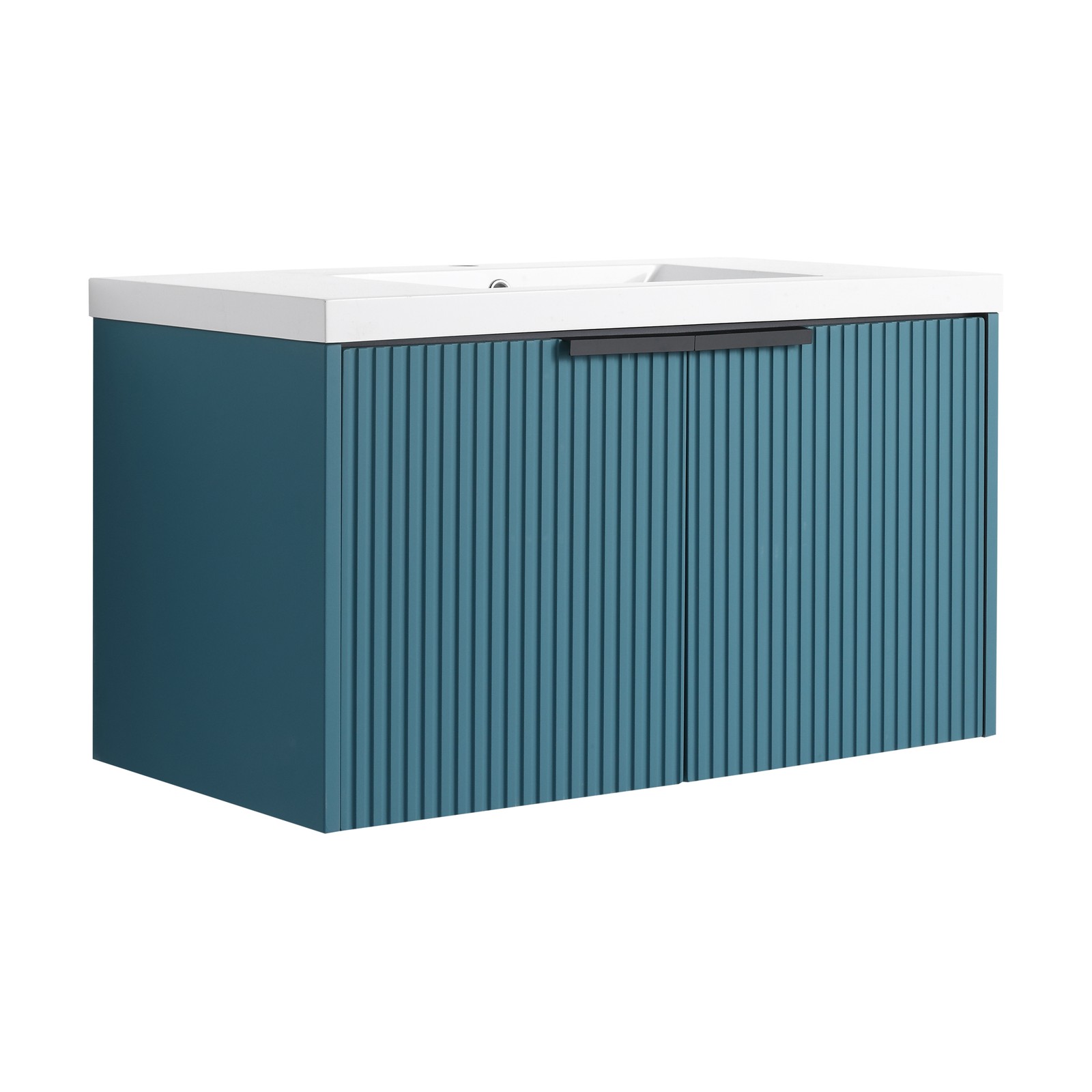 36 Inch Wall Mounted Bathroom Vanity with Resin Sink & Soft-Close Doors