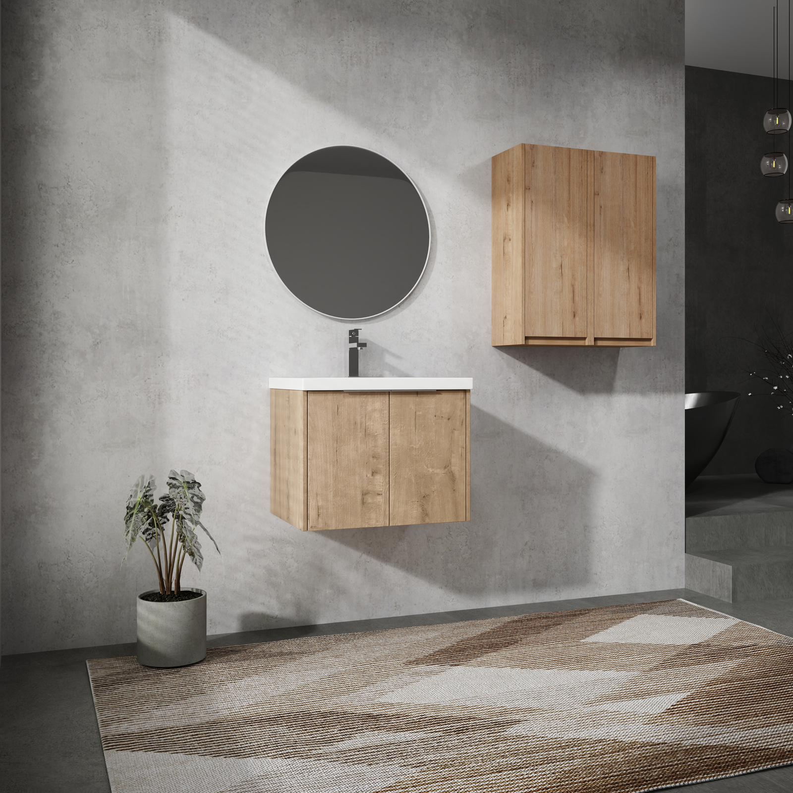 24In Plywood Floating Wall-Mounted Vanity Bathroom with Sink and 2x Side Cabinet