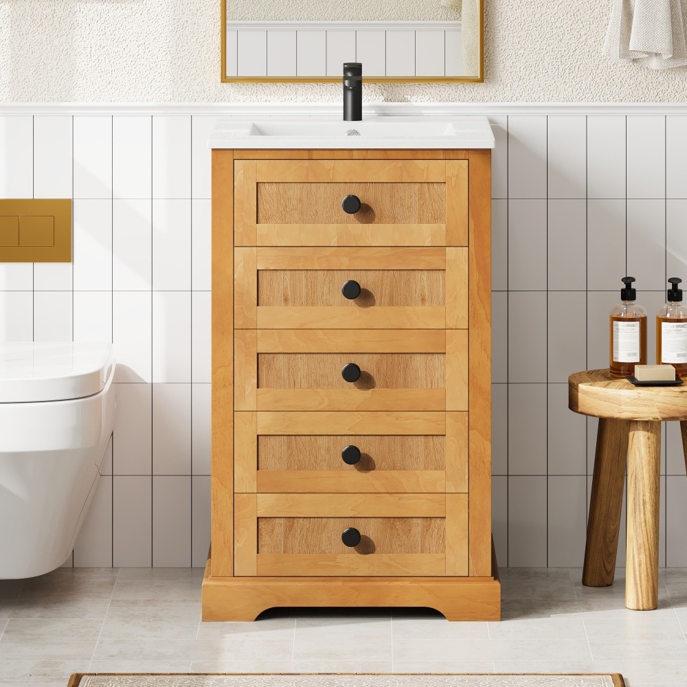 20″ Bathroom Vanity with Integrated Ceramic Sink Cabinet with Soft-Closing Door