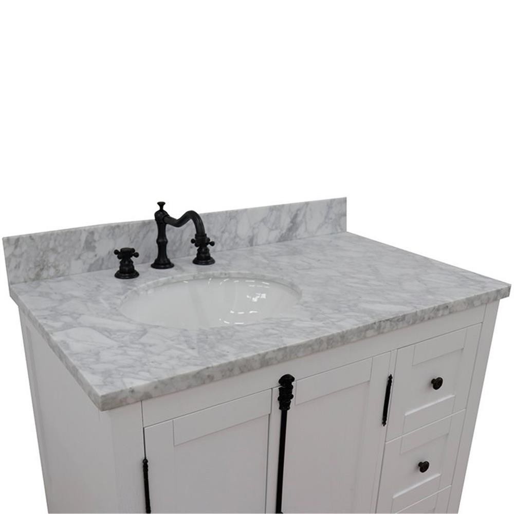 Plantation Solid Wood Vanity with Left Oval Sink in White/Glacier Ash