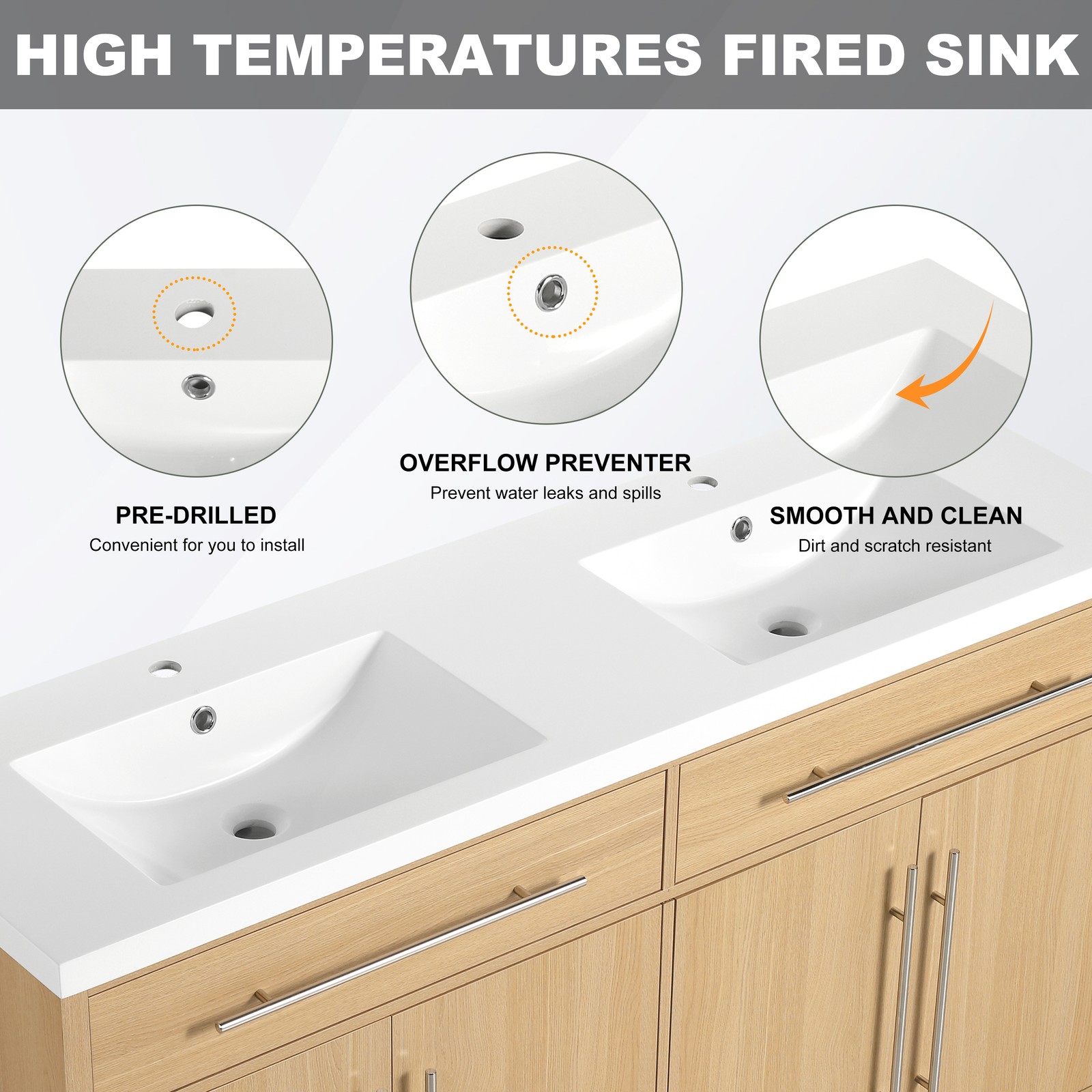60 inch Plywood Bathroom Vanity Freestanding Double Resin Sink Storage W/2 Doors